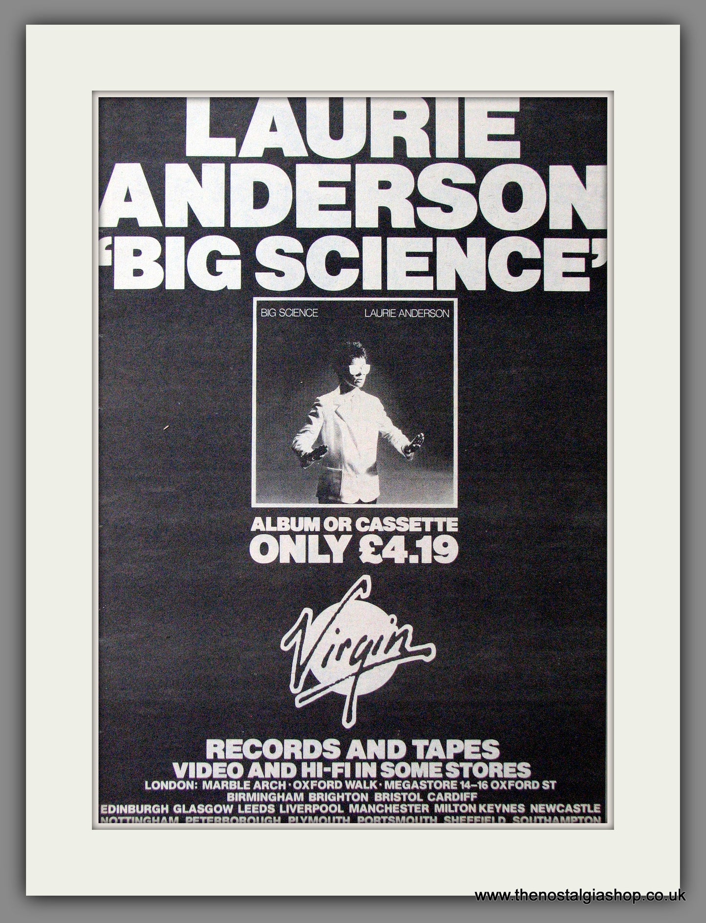 Laurie Anderson Big Science. Original Advert 1982 (ref AD12716)