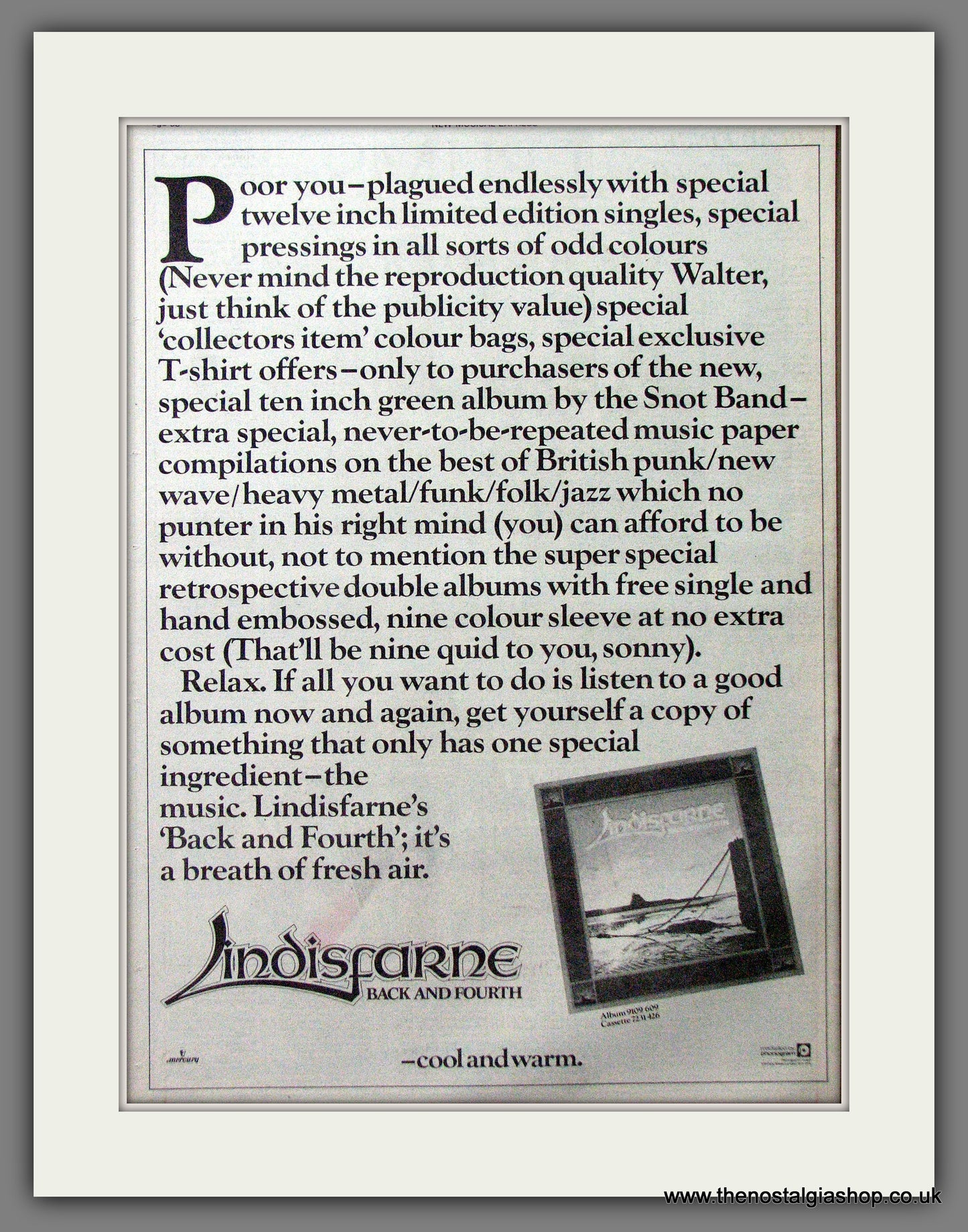 Lindisfarne Back And Fourth. Original Advert 1978 (ref AD12750)