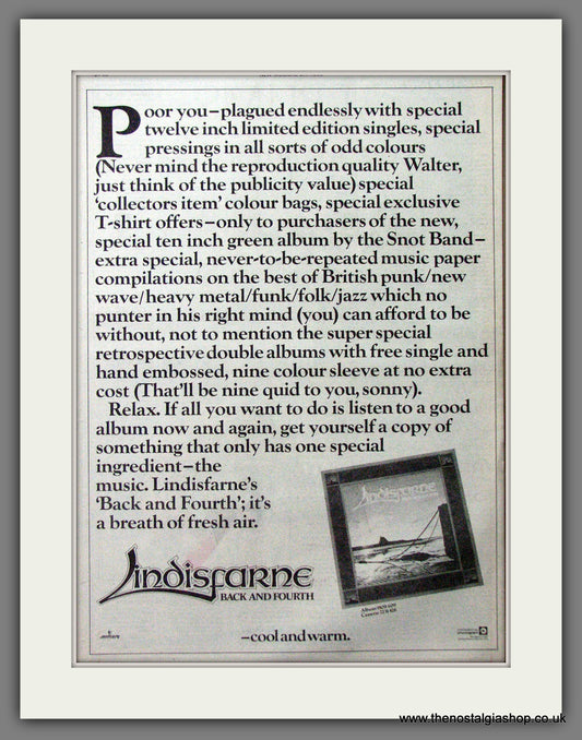 Lindisfarne Back And Fourth. Original Advert 1978 (ref AD12750)