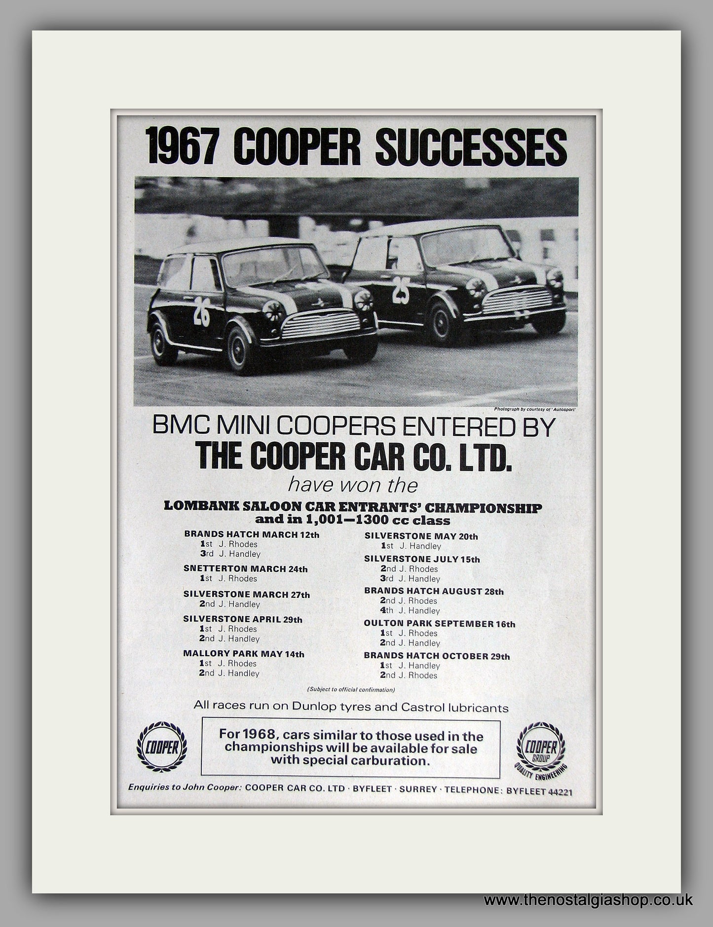Mini Cooper 1967 Successes. Original Vintage Advert (ref AD7773)