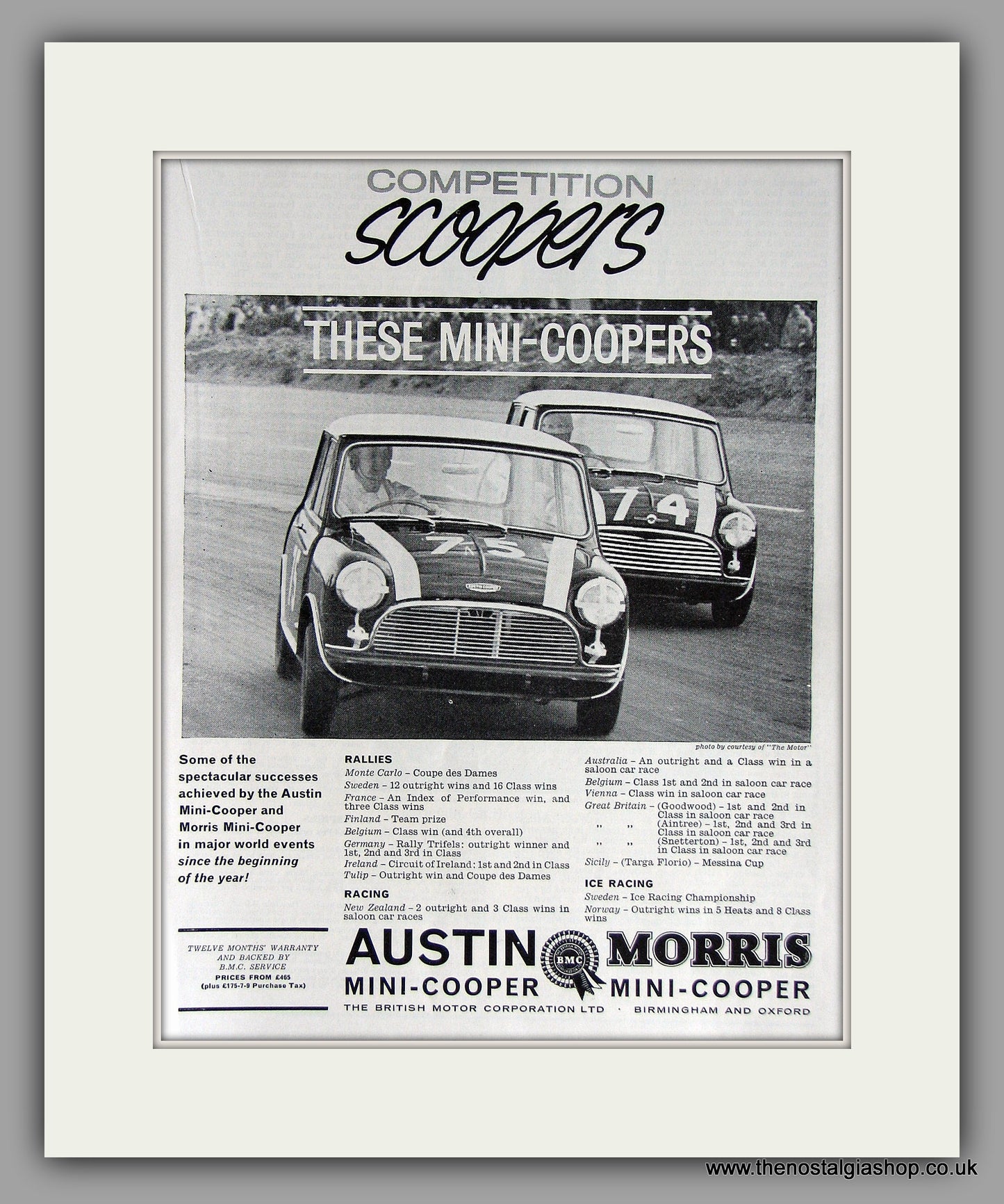 Mini Coopers Competition Scoopers. 1962 Original Vintage Advert (ref AD7774)