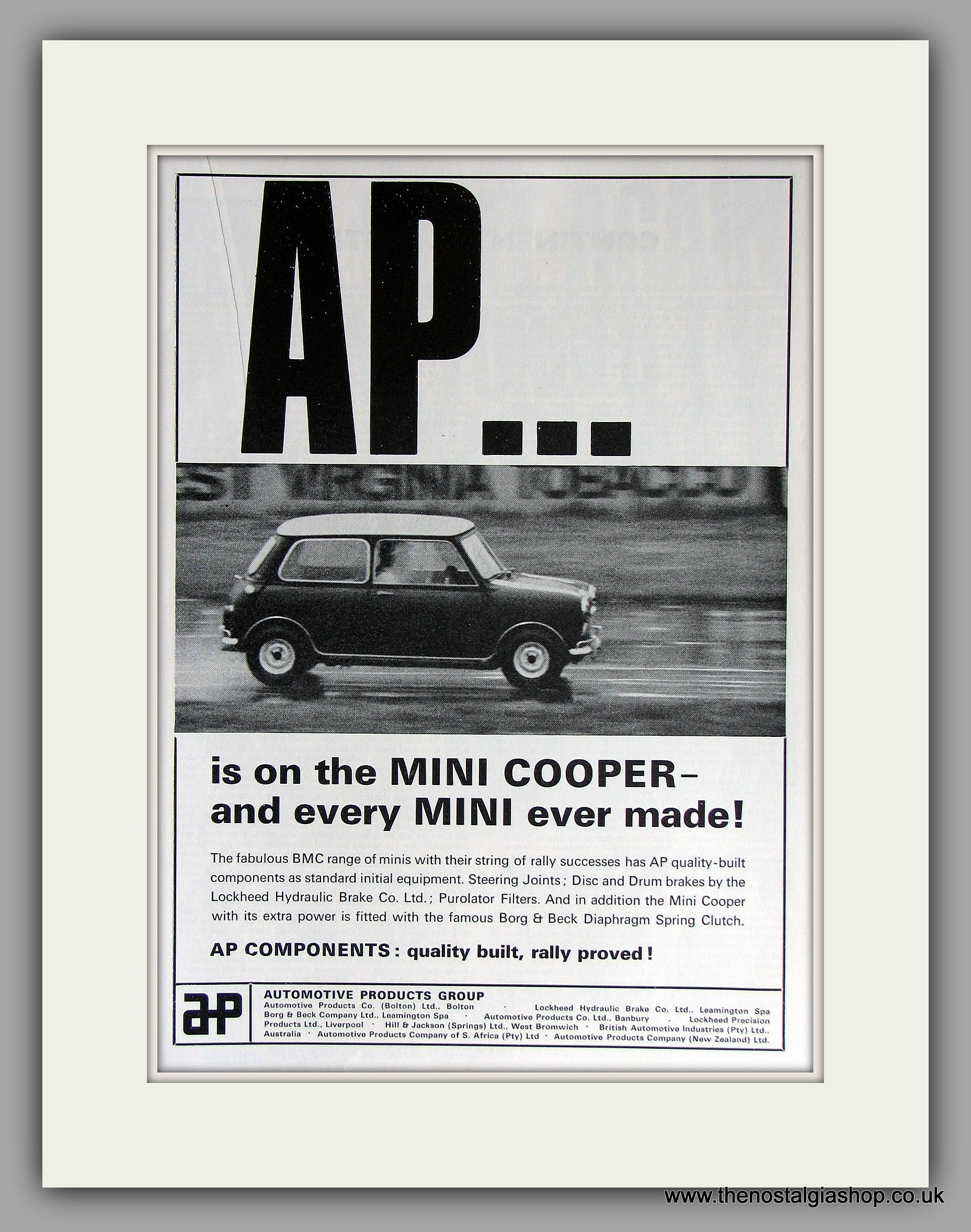 Mini Cooper use AP Components. 1964 Original Vintage Advert (ref AD778 ...