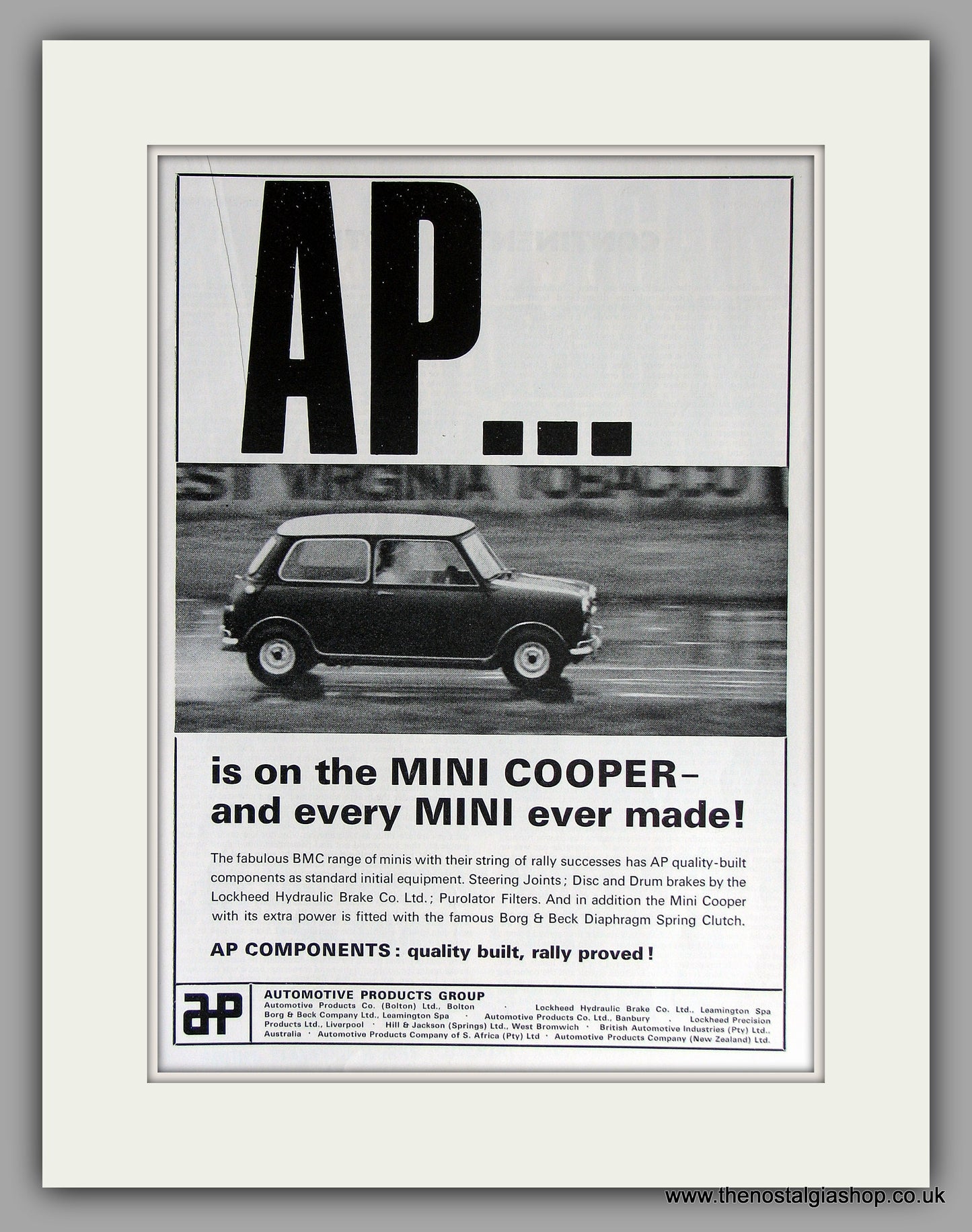Mini Cooper use AP Components. 1964 Original Vintage Advert (ref AD7783)