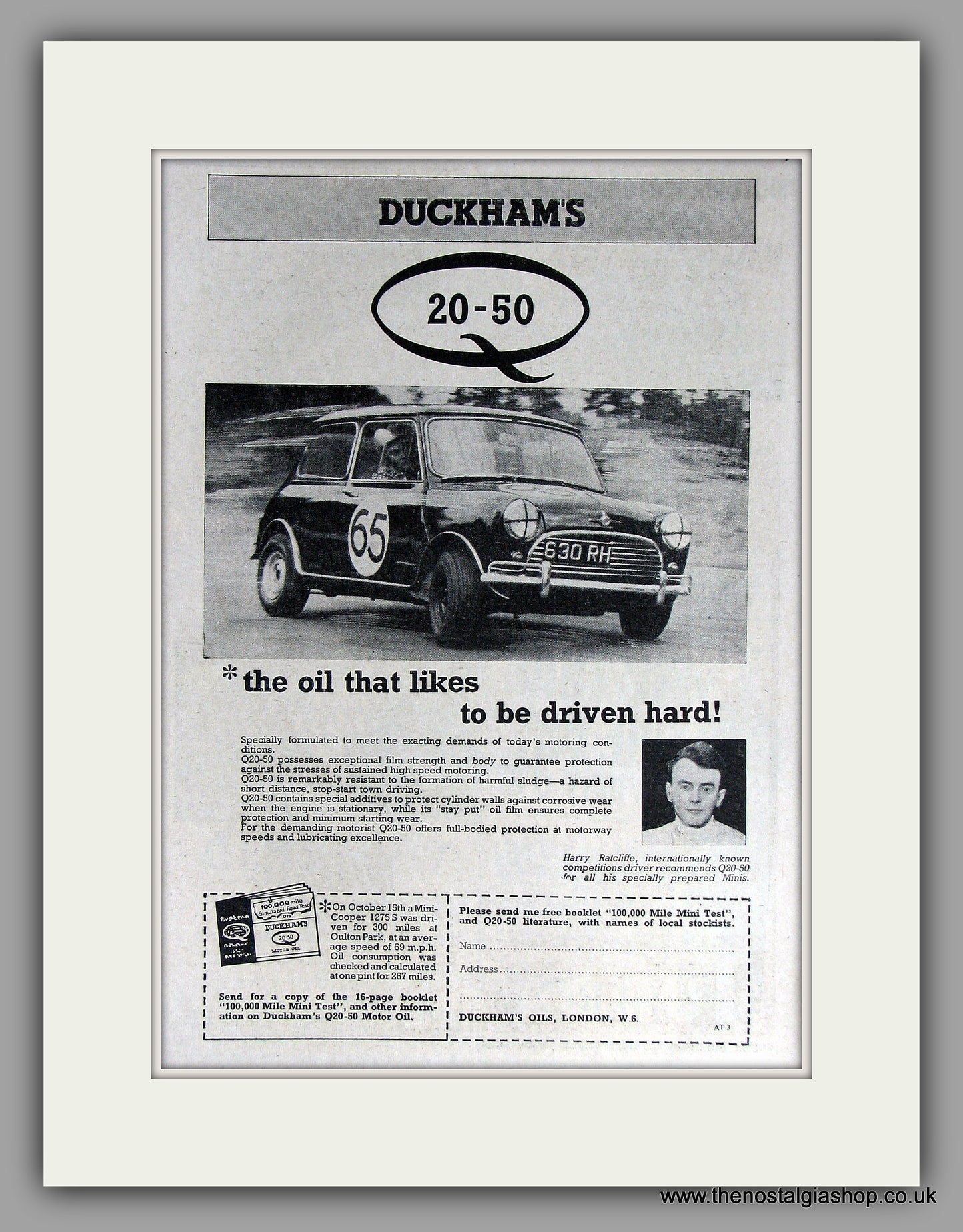 Mini Cooper Use Duckham's 20-50 Oil. 1965 Original Vintage Advert (ref AD7786)