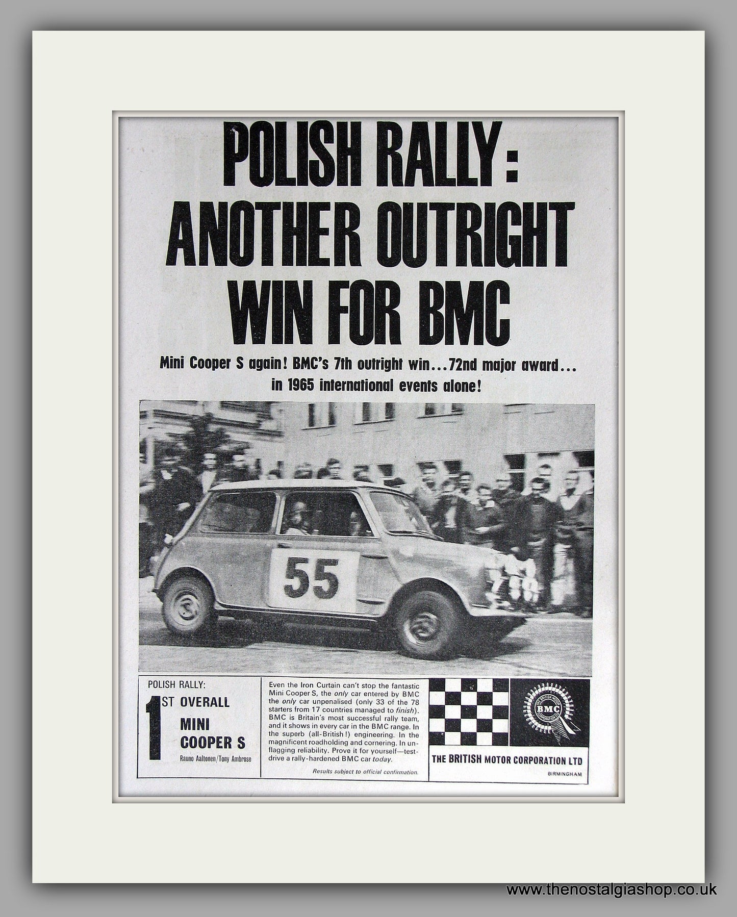 Mini Coopers win Polish Rally. 1965 Original Vintage Advert (ref AD7789)