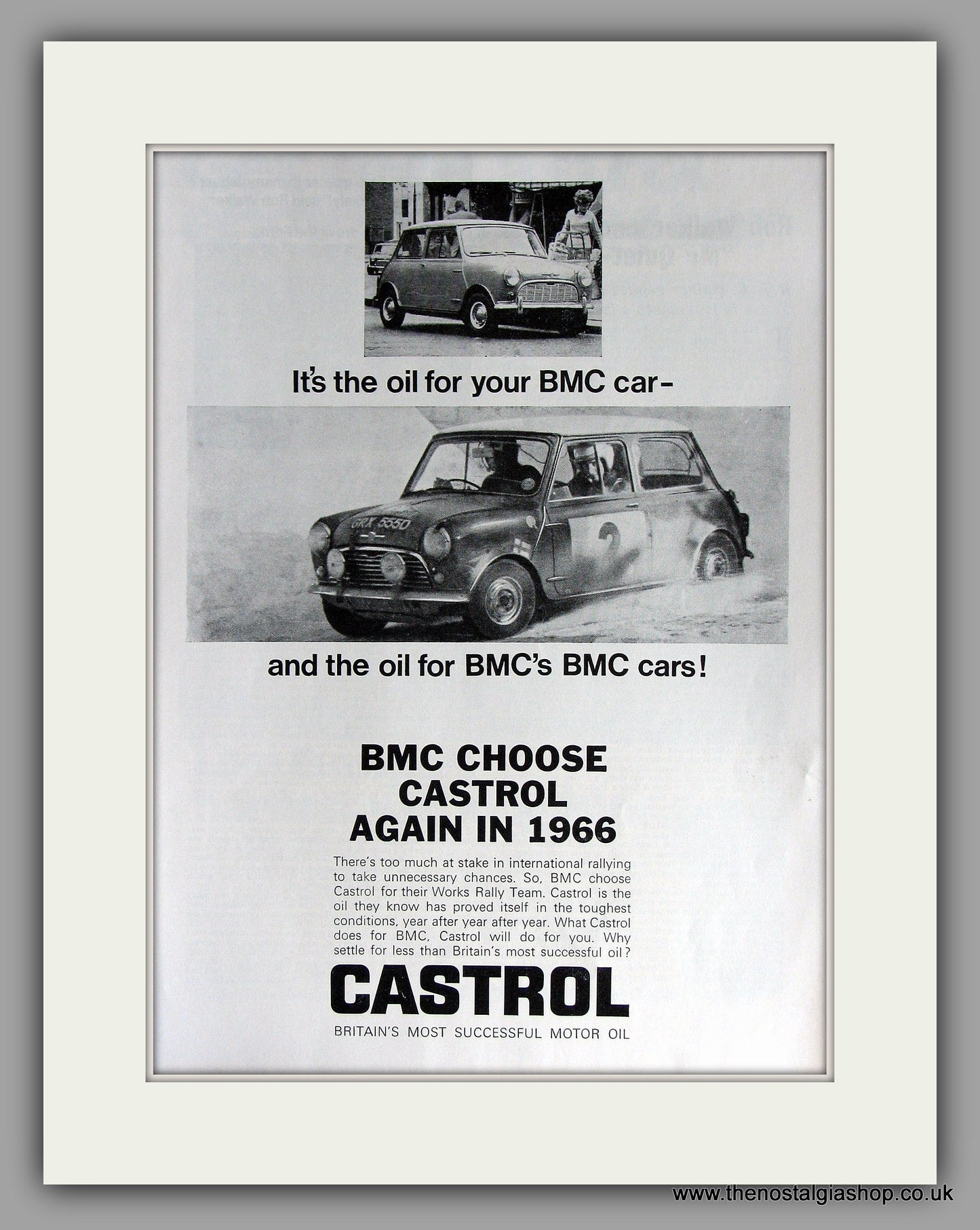 Mini Cooper. BMC Choose Castrol for 1966. Original Vintage Advert (ref AD7792)