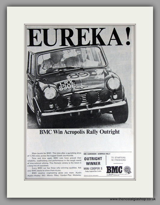 Mini Cooper Win Acropolis Rally 1967. Original Vintage Advert (ref AD7803)