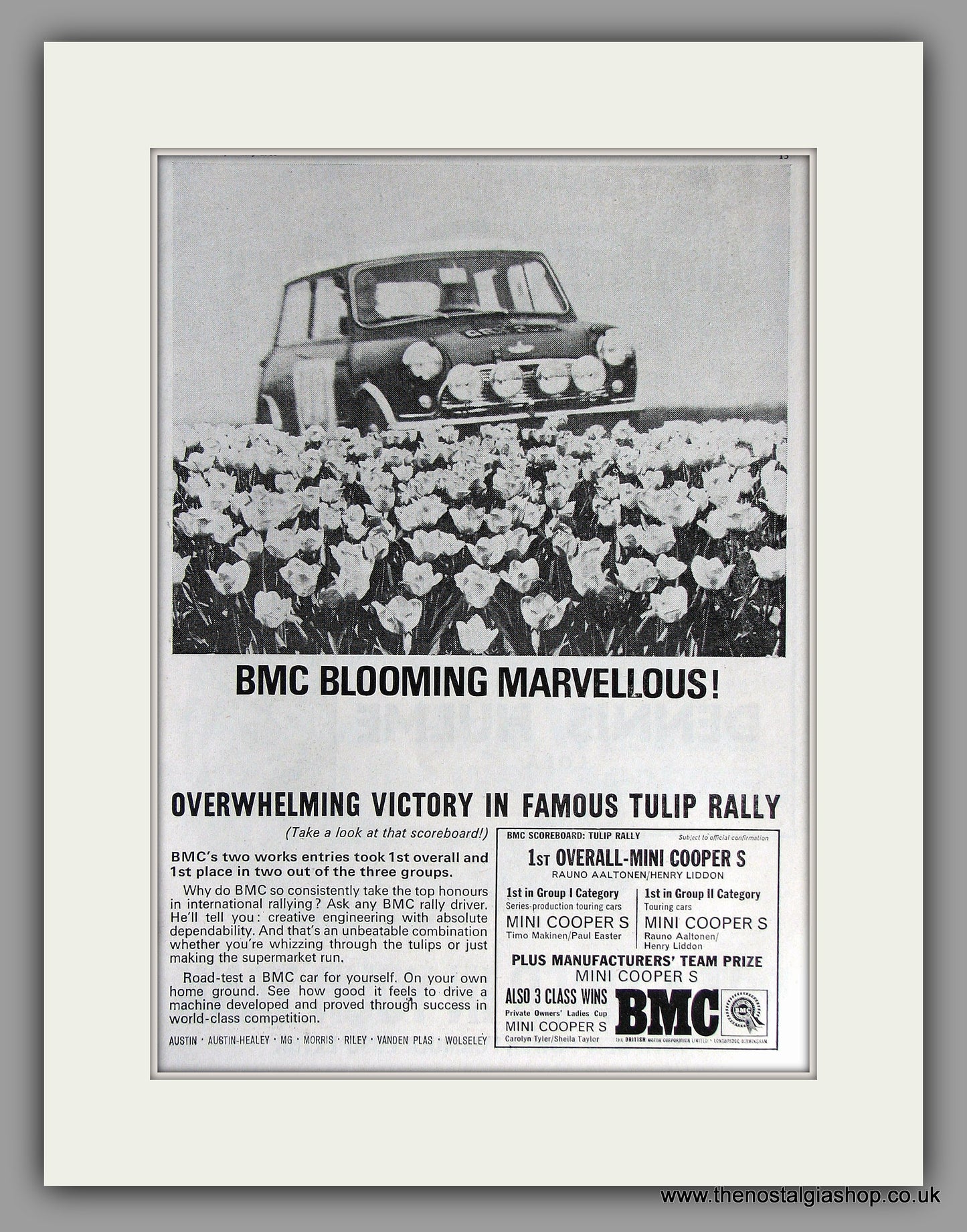 Mini Cooper S  Win Tulip Rally 1966. Original Vintage Advert (ref AD7806)