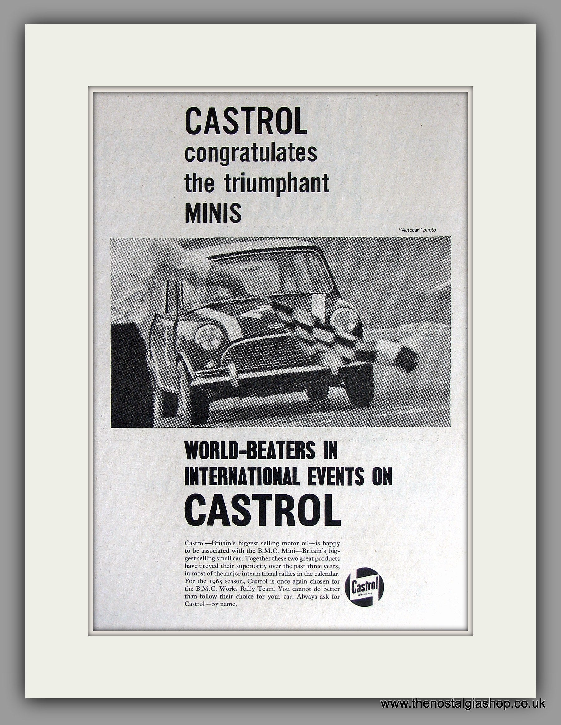 BMC Mini Cooper S Wins with Castrol. 1965 Original Vintage Advert (ref ...