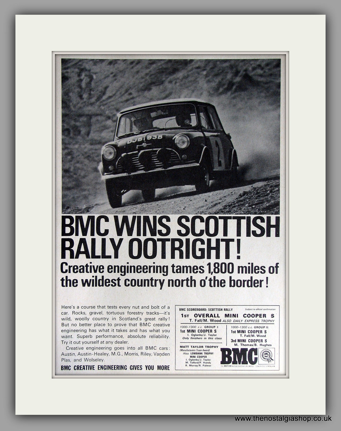 Mini Cooper S win Scottish Rally 1966. Original Vintage Advert (ref AD7826)