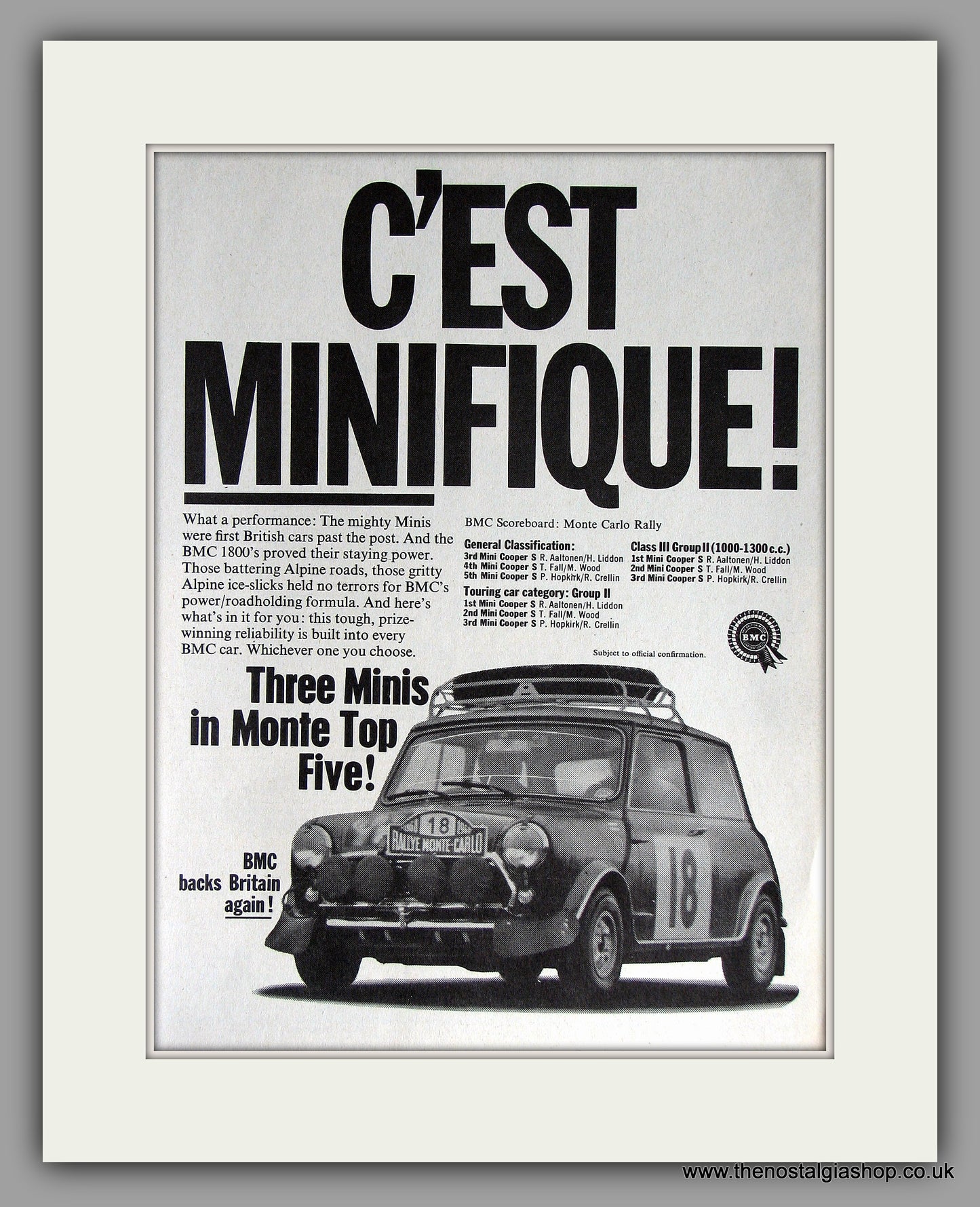 Mini Cooper S C'est Minifique! 1968. Original Vintage Advert (ref AD7830)