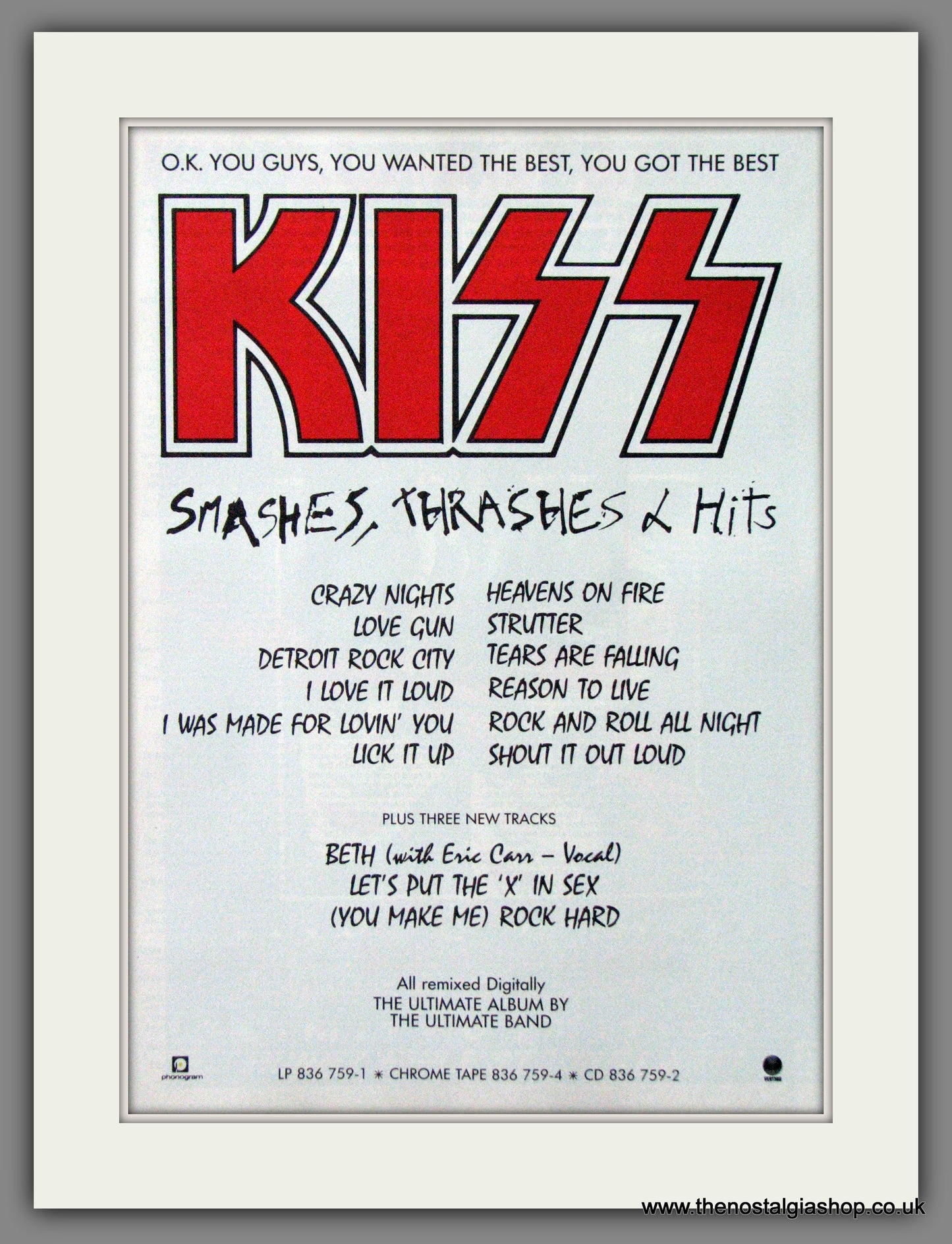 Kiss. Slashes, Thrashes and Hits. 1988 Original Advert (ref AD55106)