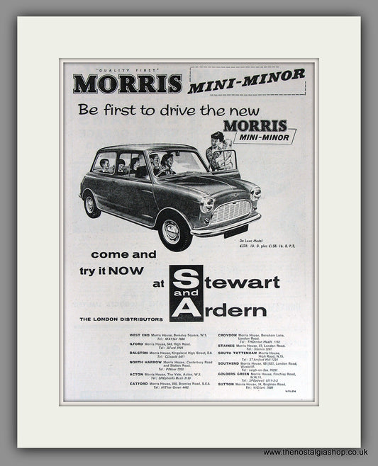 Morris Mini Minor At Stewart And Ardern 1959. Original Vintage Advert (ref AD7853)