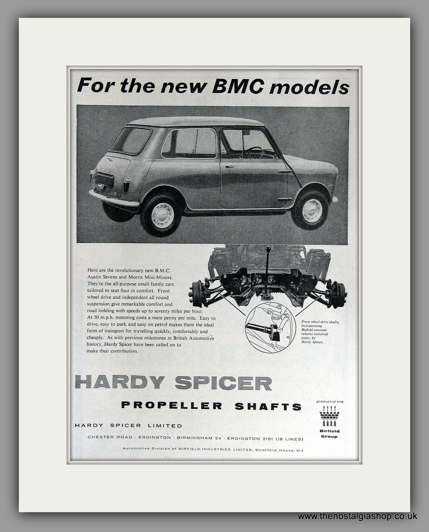 Mini Hardy Spicer Propeller Shafts 1959. Original Vintage Advert (ref AD7866)