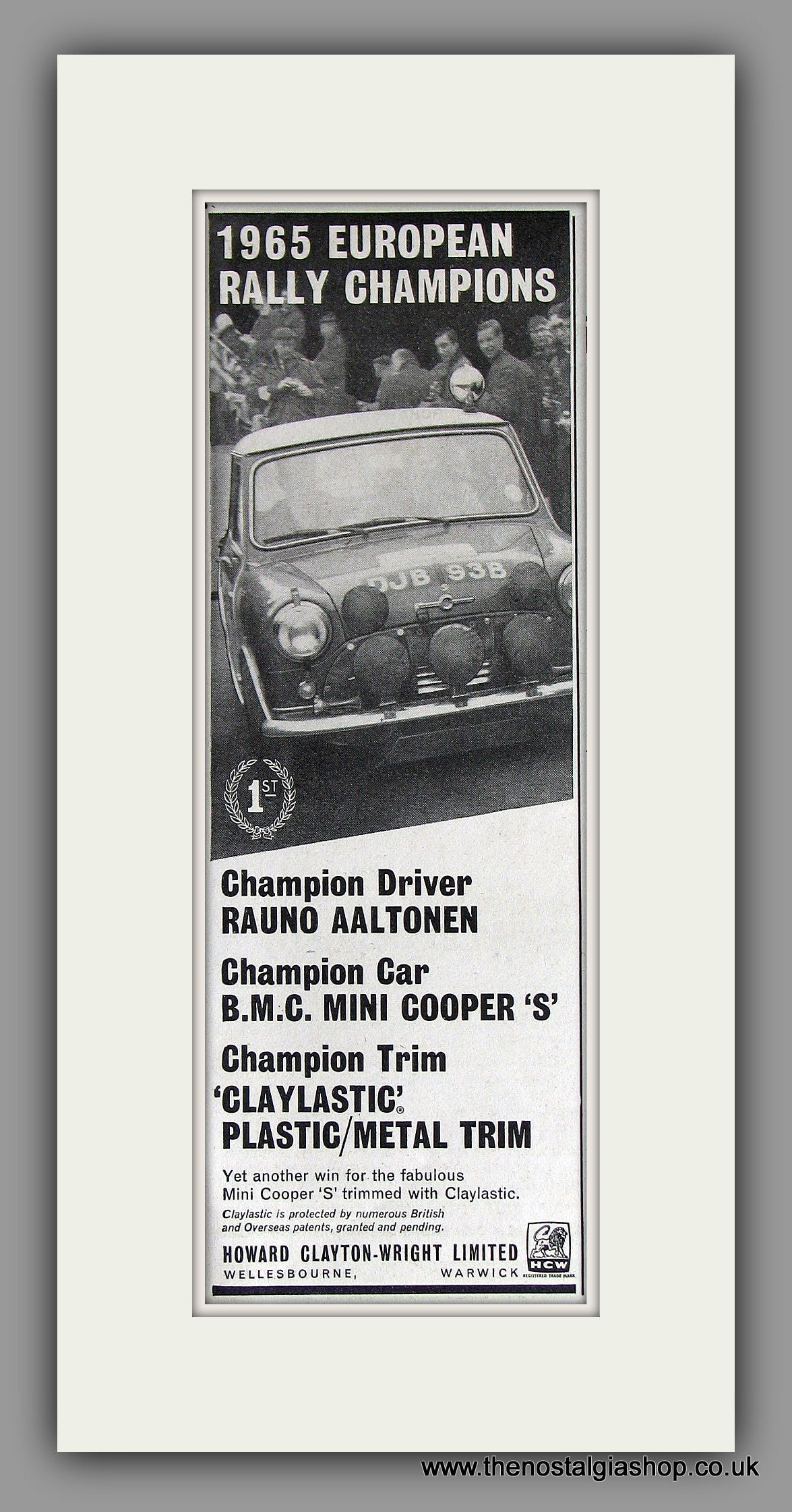 Mini Cooper S European Rally Champions 1965. Original Vintage Advert (ref AD7869)