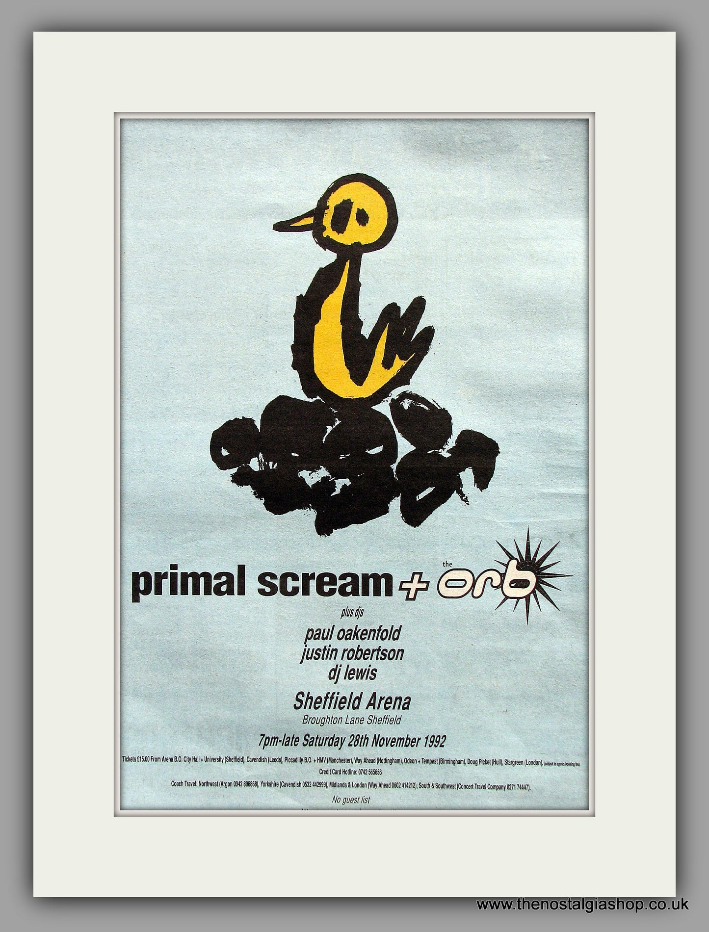 Primal Scream with Orb at the Sheffield Arena. Original Vintage Advert 1992 (ref AD10308)