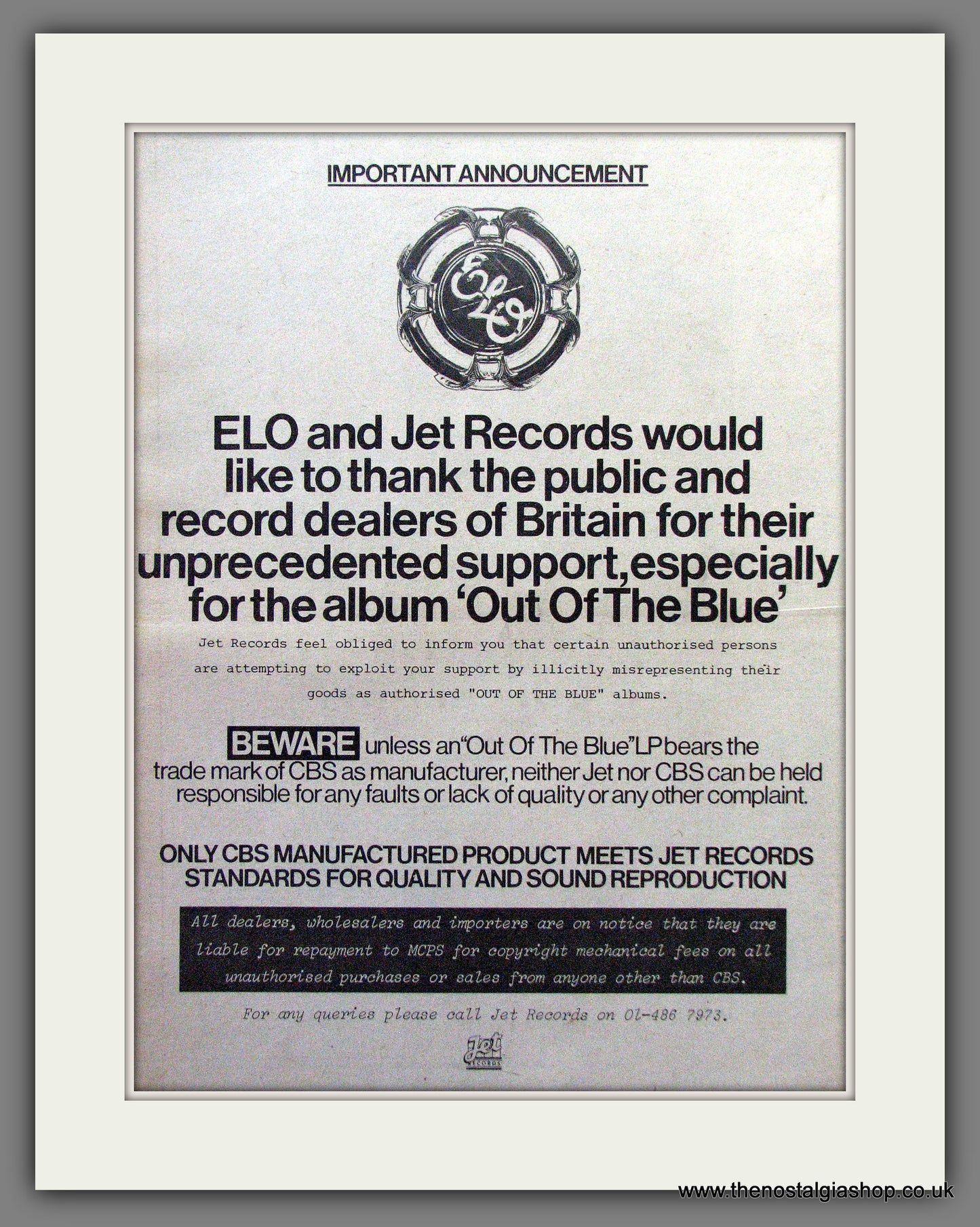 Electric Light Orchestra Out Of The Blue. Original Advert 1978 (ref AD12835)