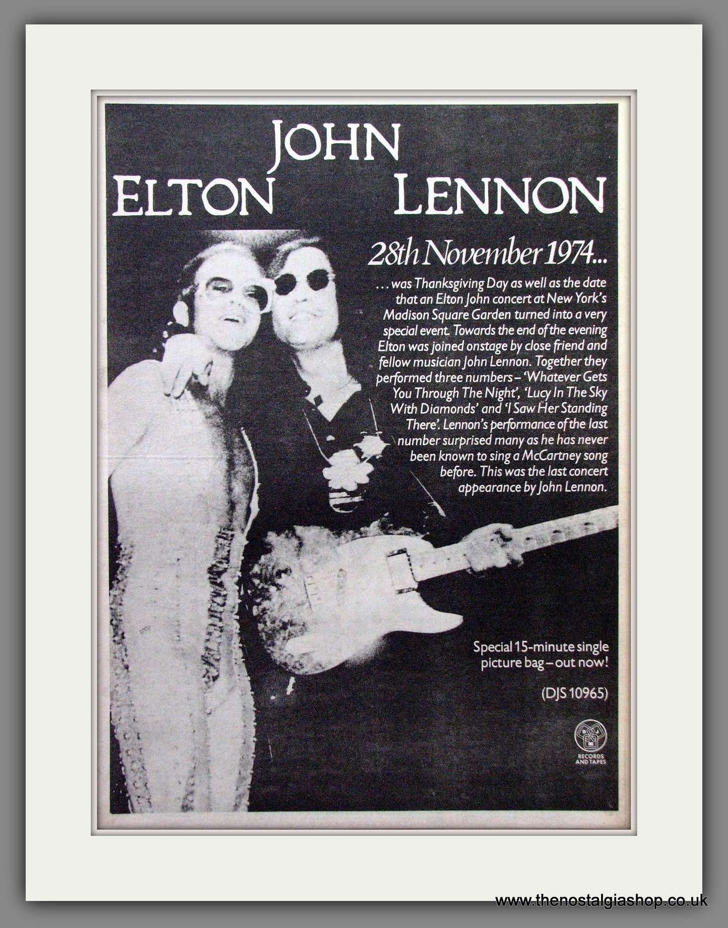Elton John & John Lennon Concert. Original Advert 1981 (ref AD12836)