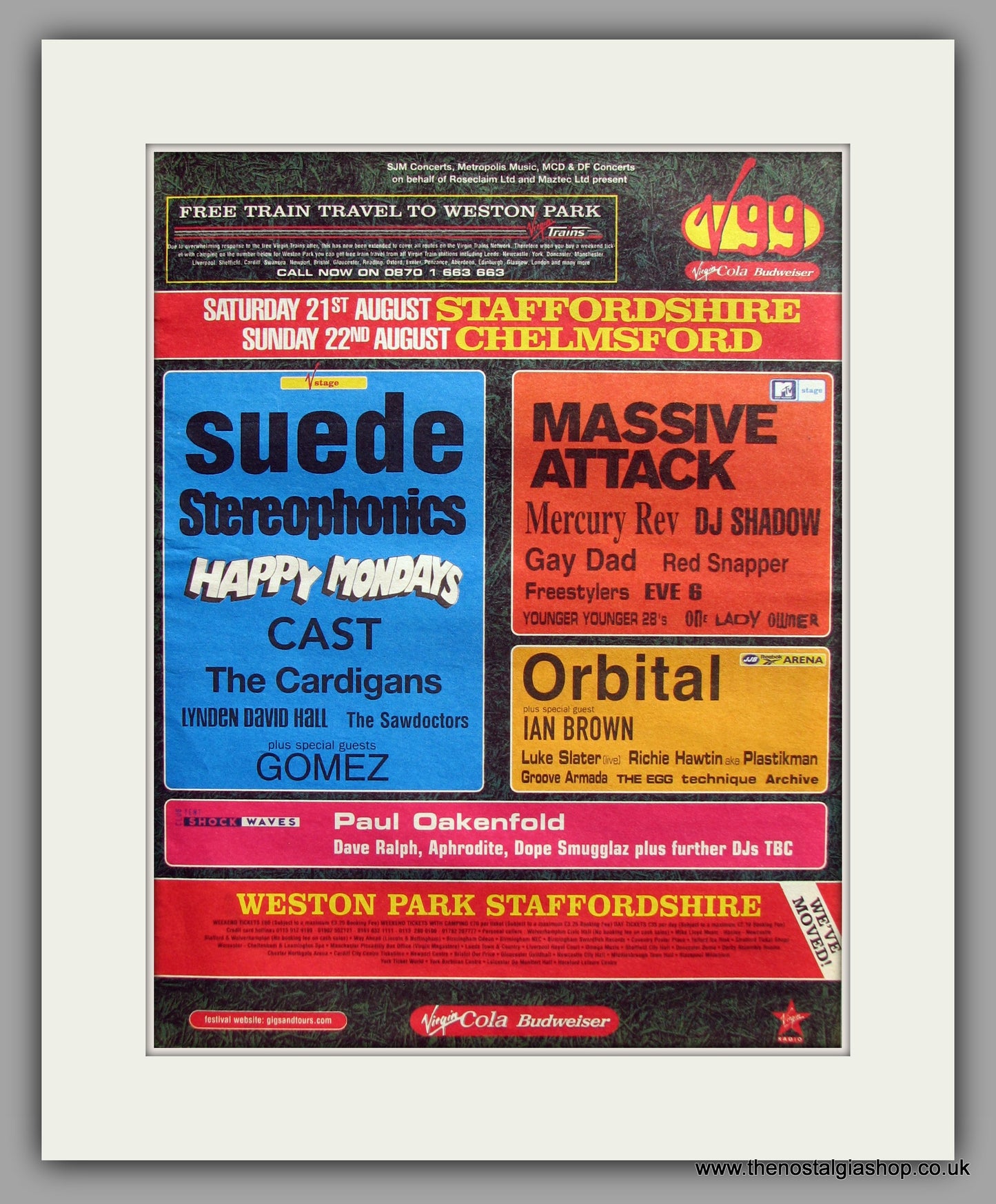 V 99 Festival Weston Park Staffordshire.  Original Vintage Advert 1999 (ref AD10574)