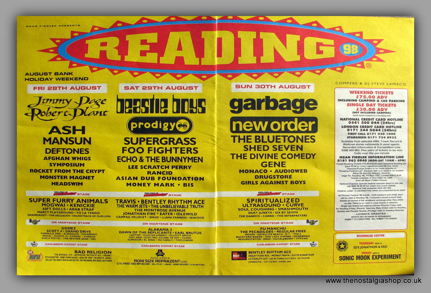 Reading 98 Festival.  Original Vintage Advert 1998 (ref AD10580)