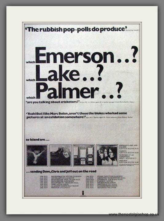 Emerson Lake And Palmer Tour Dates. Original Advert 1972 (ref AD12887)