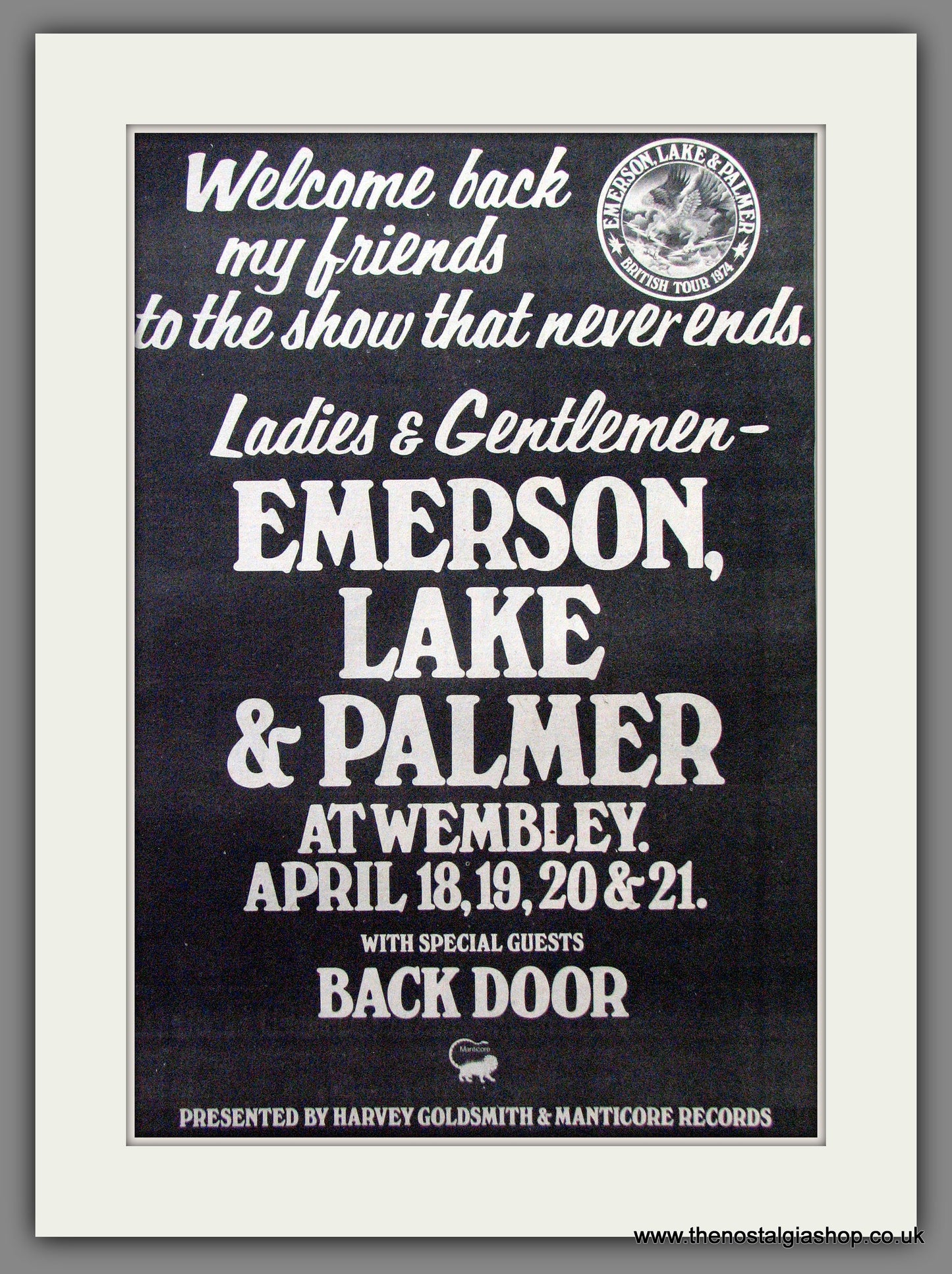 Emerson Lake & Palmer At Wembley . Original Advert 1974 (ref AD12888)