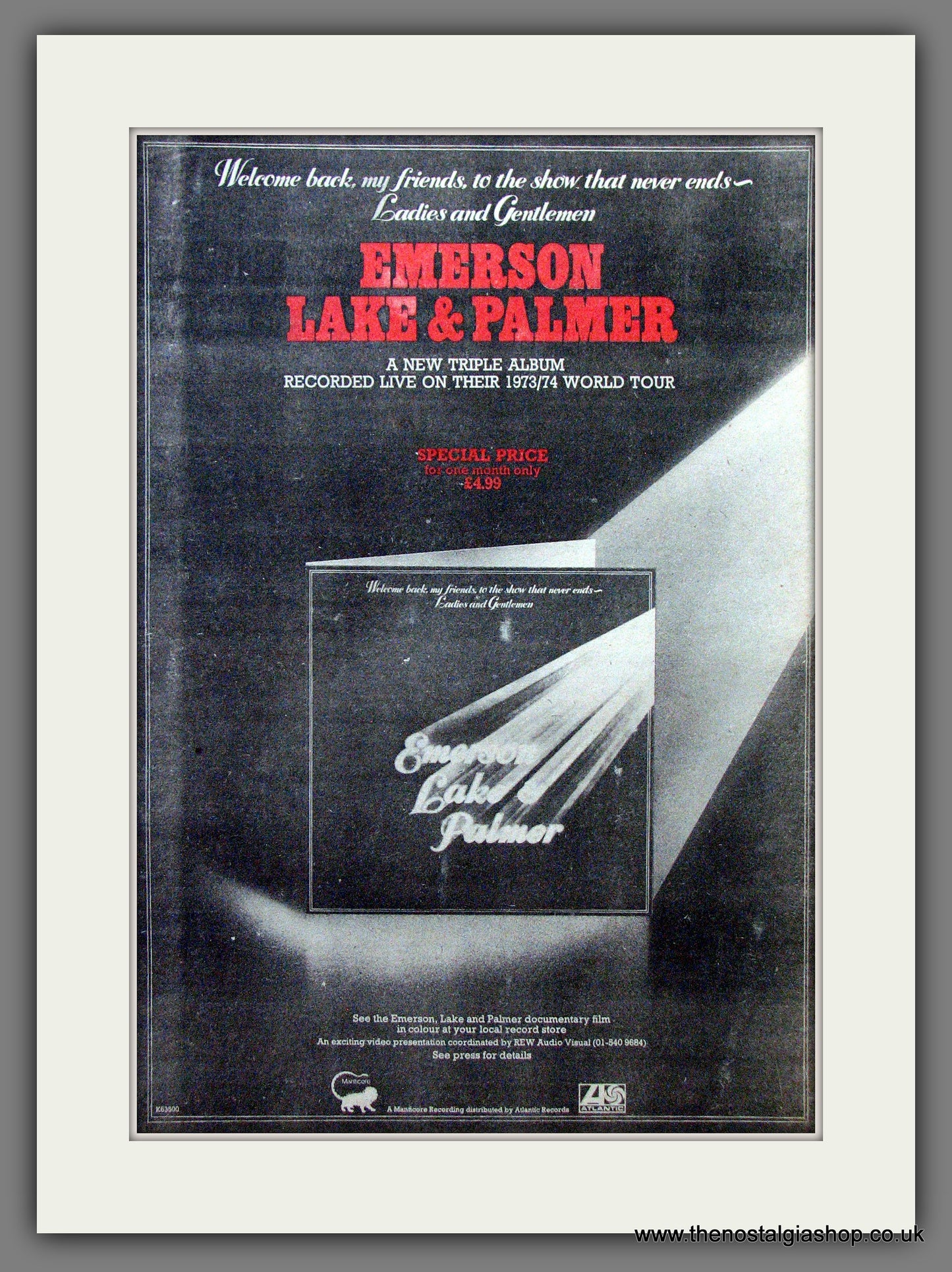 Emerson Lake And Palmer Triple Album. Original Advert 1974 (ref AD12891)