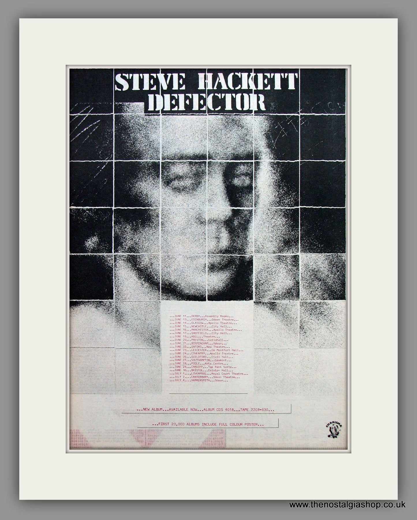 Steve Hackett. Defector. UK Tour Dates. Original Advert 1980 (ref AD10464)