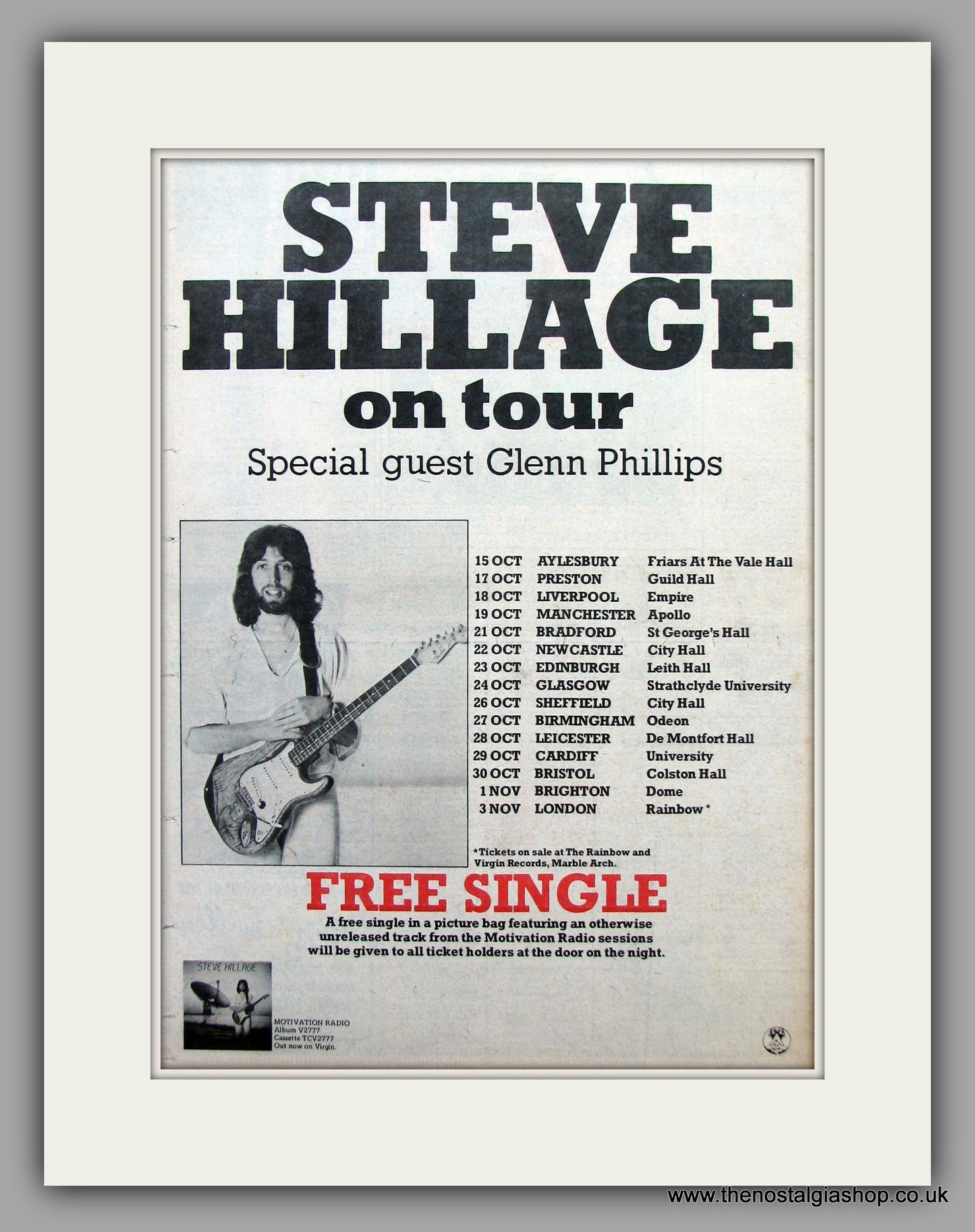 Steve Hillage On Tour Guest Glenn Philips.  Original Vintage Advert 1977 (ref AD10475)
