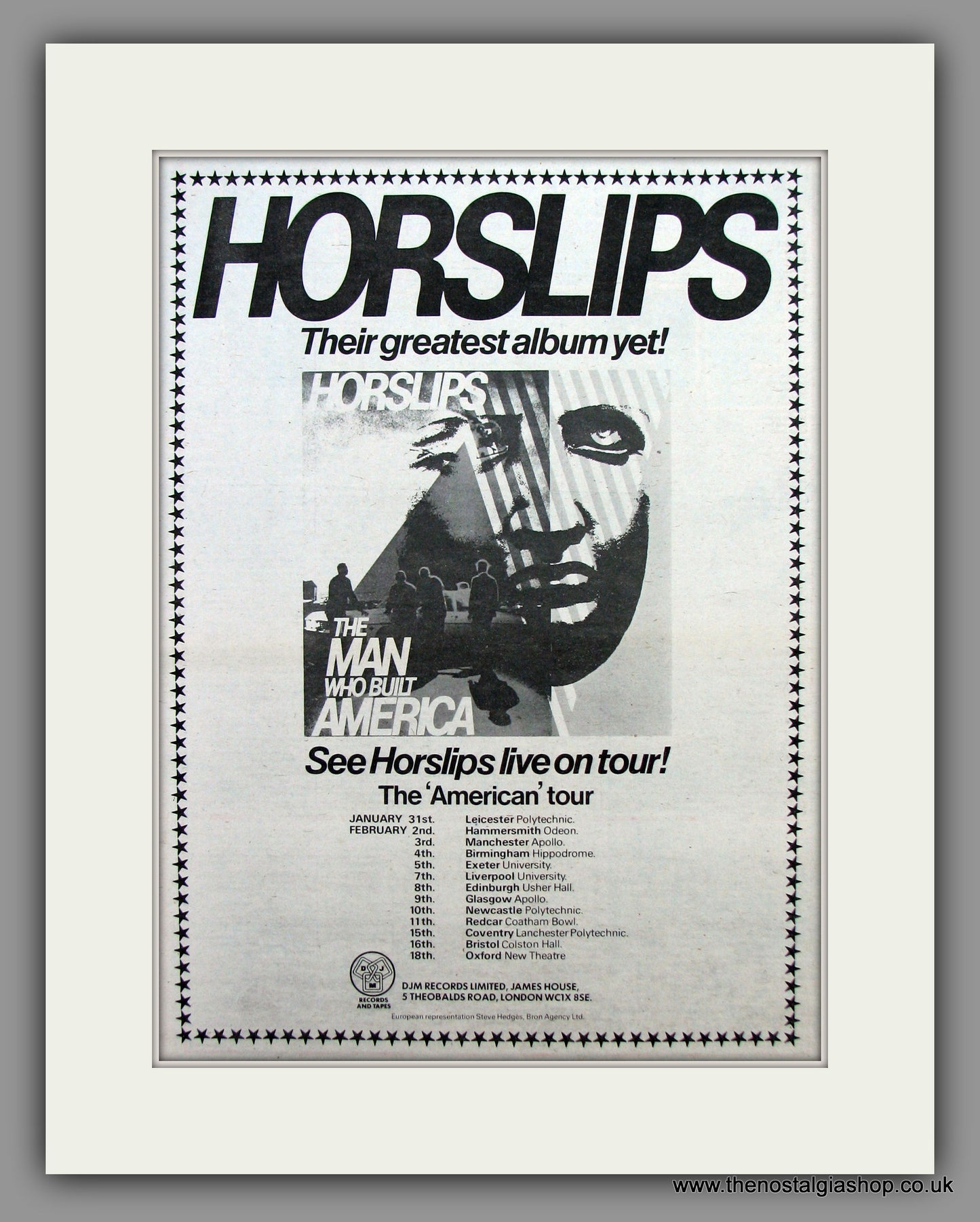 Horslips - The Man Who Built America On Tour.  Original Vintage Advert 1979 (ref AD10483)