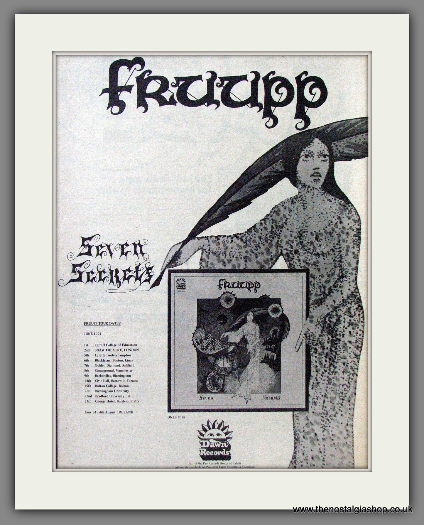 Fruupp Seven Secrets Tour Dates. Original Advert 1974 (ref AD13073)