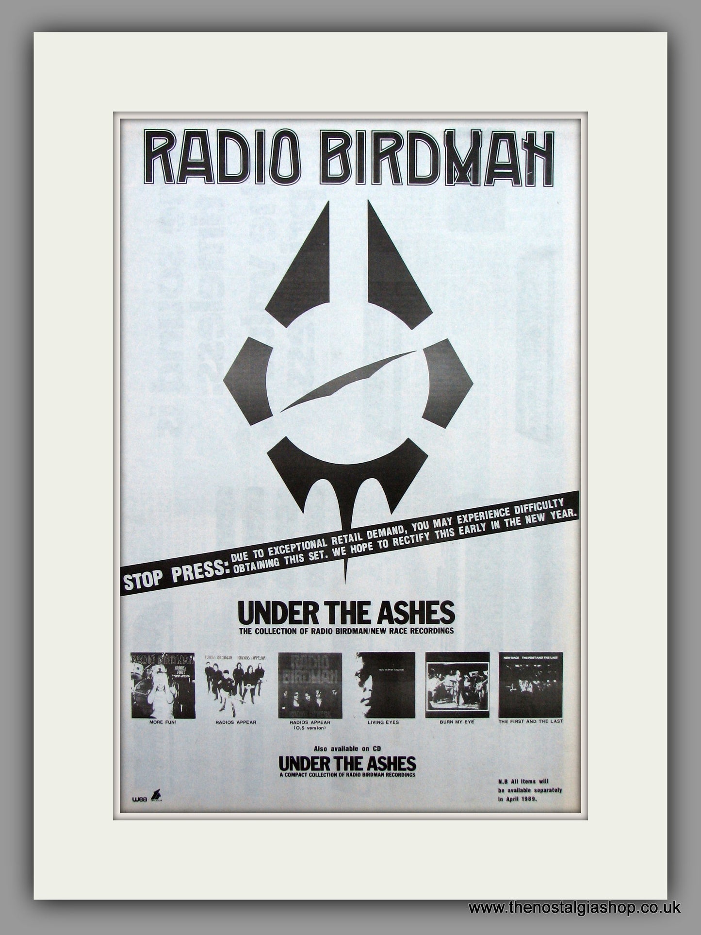 Radio Birdman-Under The Ashes.  Original Vintage Advert 1988 (ref AD10539)