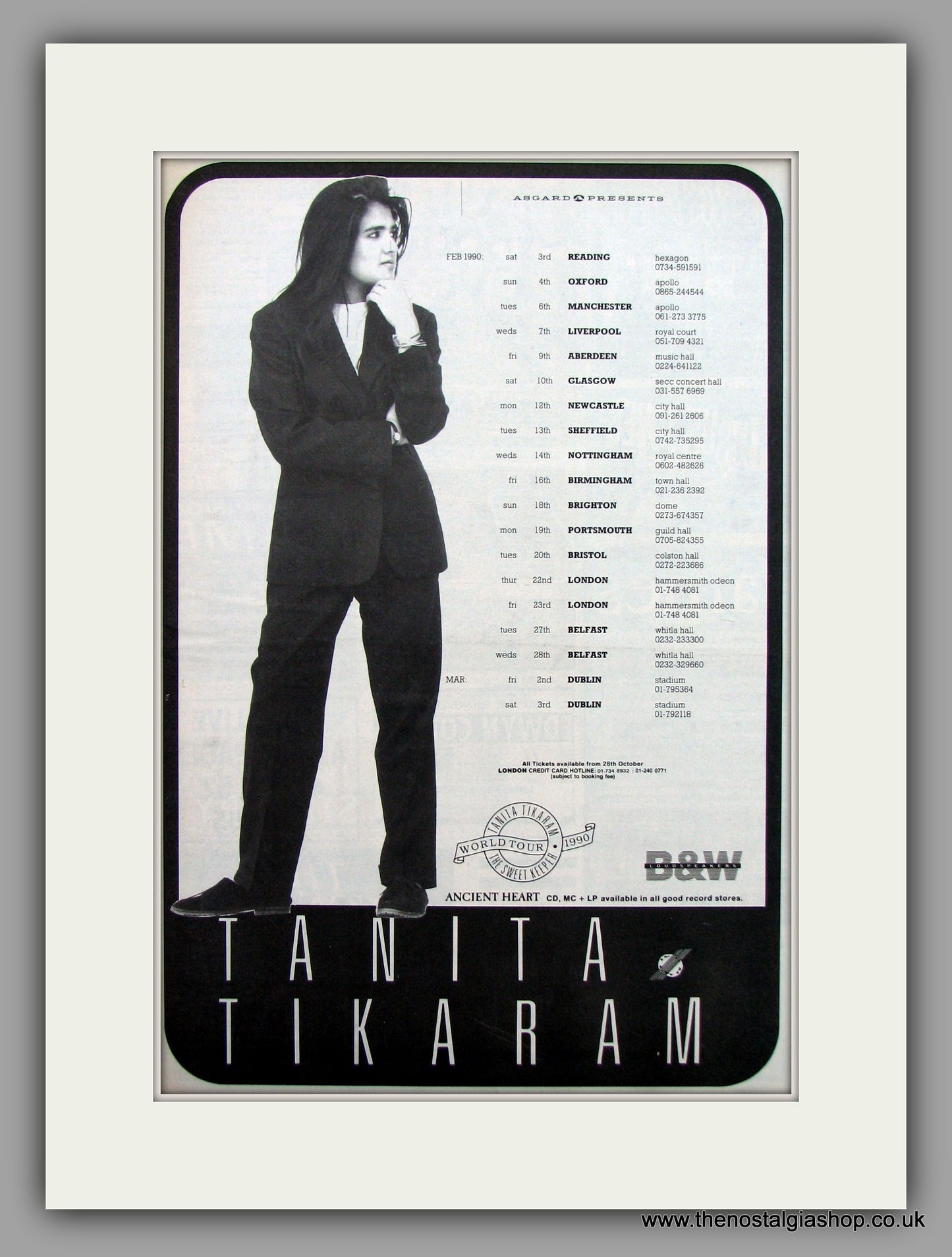 Tanita Tikaram Tour Dates.  Original Vintage Advert 1989 (ref AD10560)