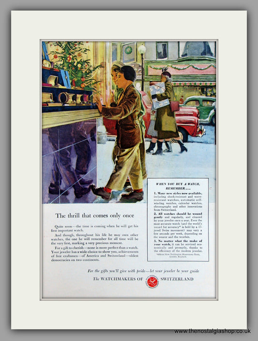 Watchmakers Of Switzerland. 1948 Original Vintage Advert  (ref AD7906)