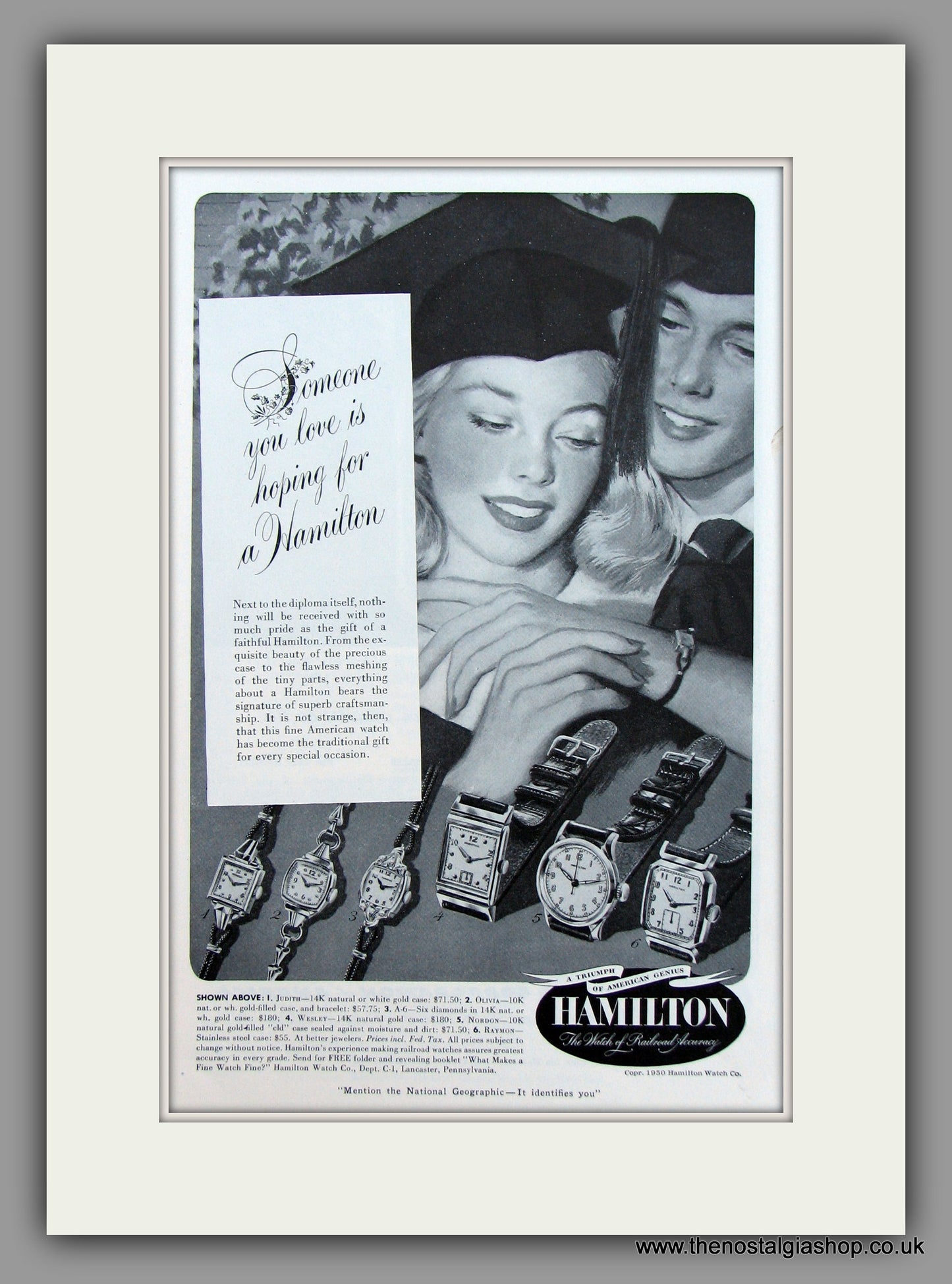 Hamilton Watches. 1950 Original Vintage Advert  (ref AD7917)