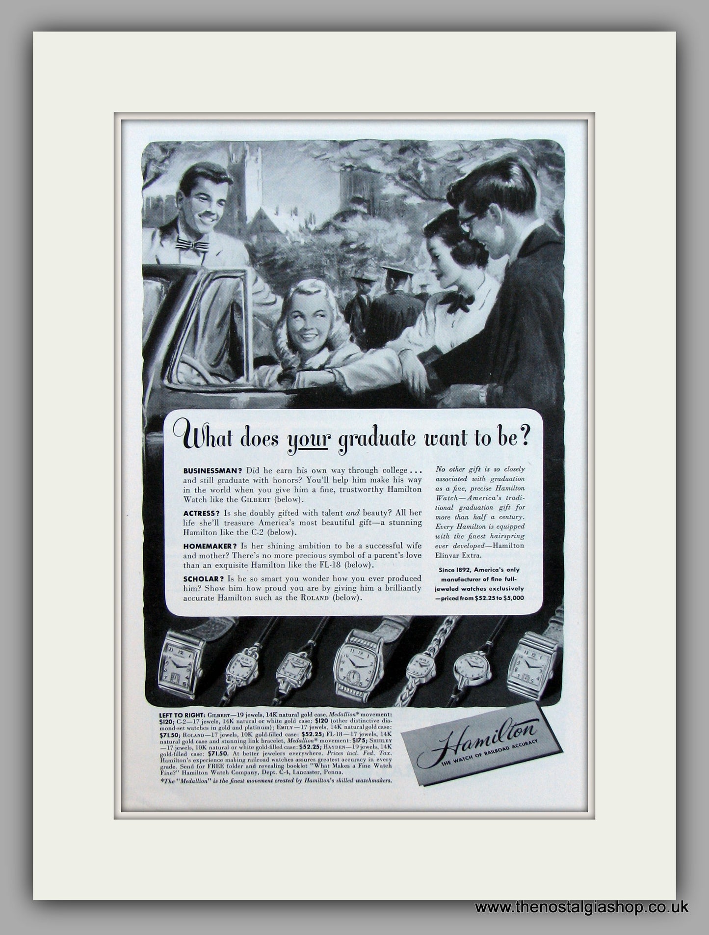 Hamilton Watches. 1948 Original Vintage Advert  (ref AD7920)