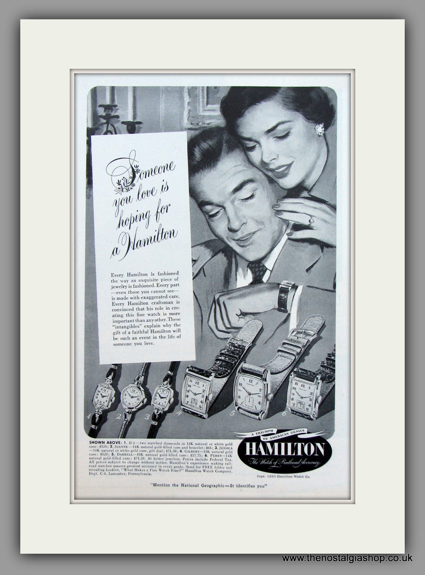 Hamilton Watches. 1950 Original Vintage Advert  (ref AD7922)