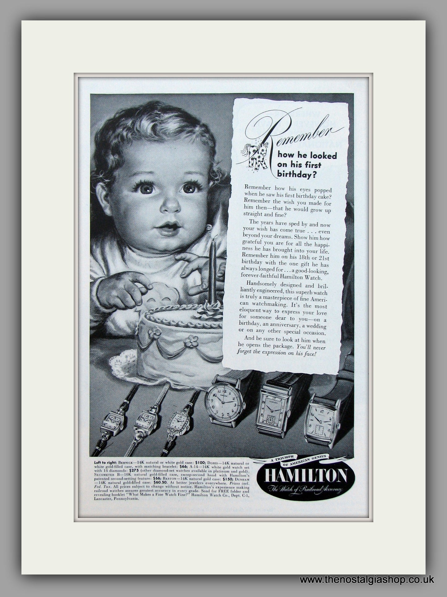 Hamilton Watches. 1949 Original Vintage Advert  (ref AD7925)