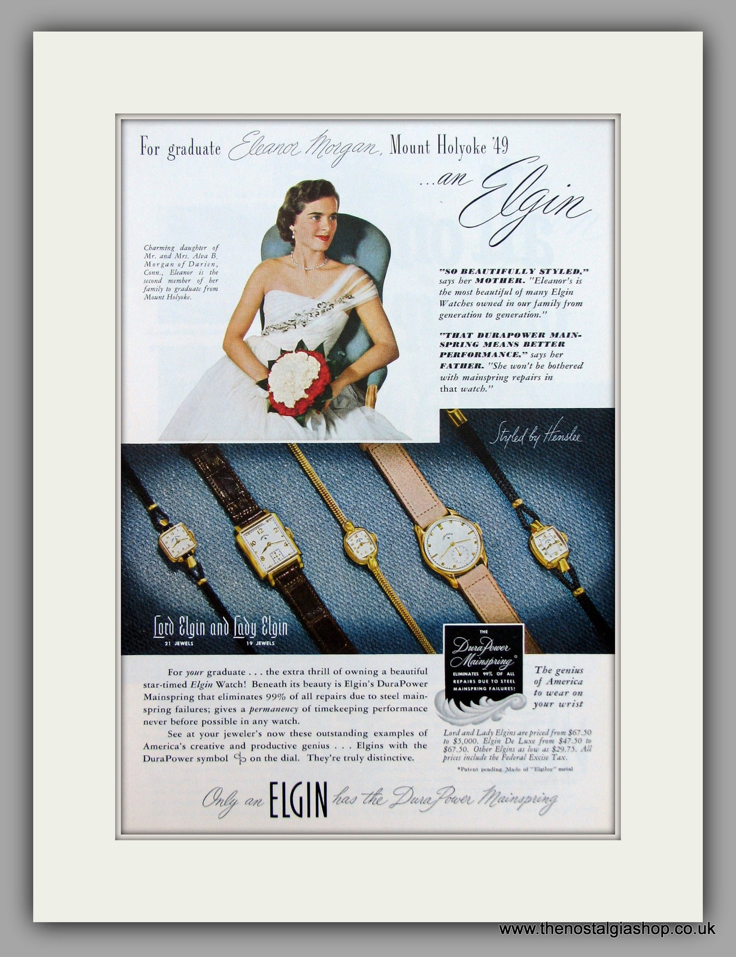 Elgin Watches. 1949 Original Vintage Advert  (ref AD7927)