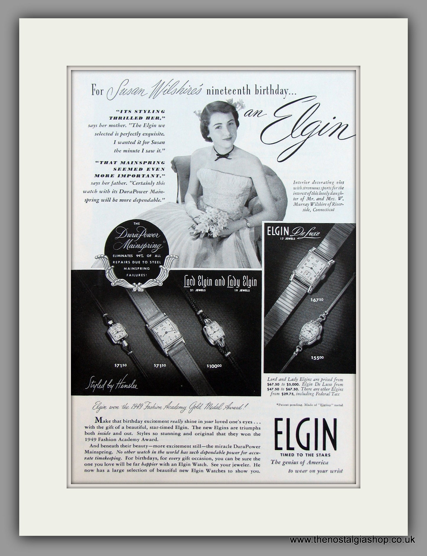 Elgin Watches. 1949 Original Vintage Advert  (ref AD7928)