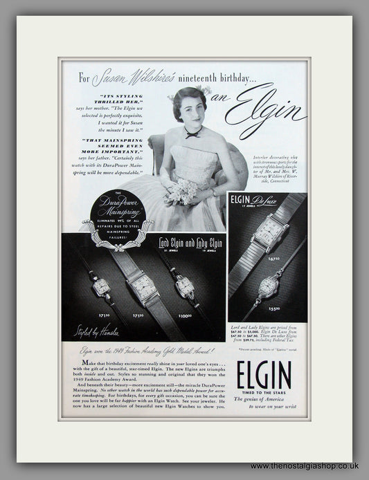 Elgin Watches. 1949 Original Vintage Advert  (ref AD7928)
