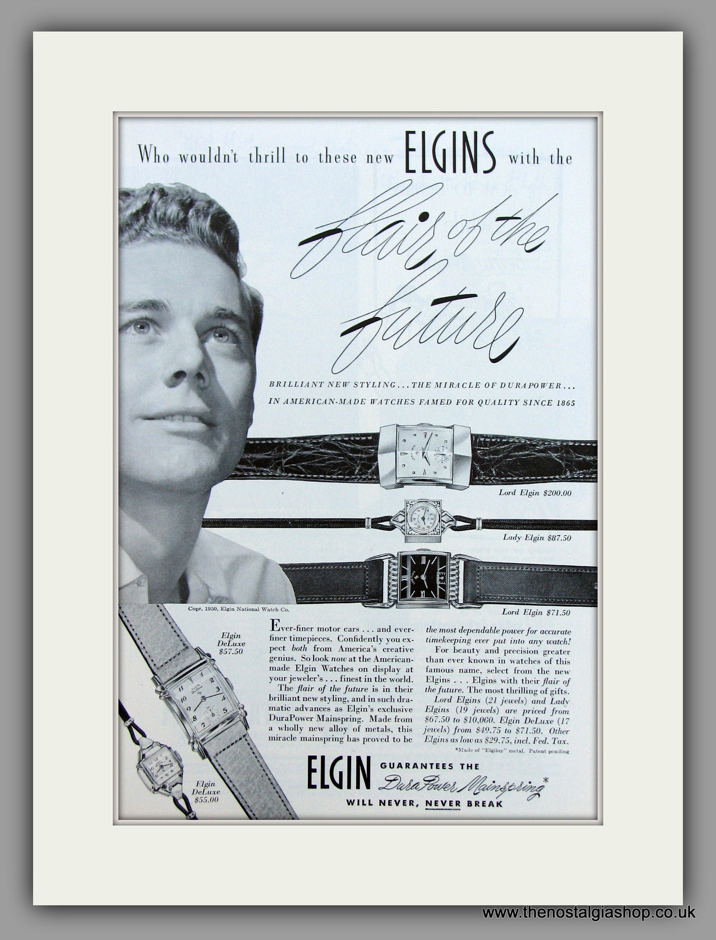 Elgin Watches. 1950 Original Vintage Advert  (ref AD7930)