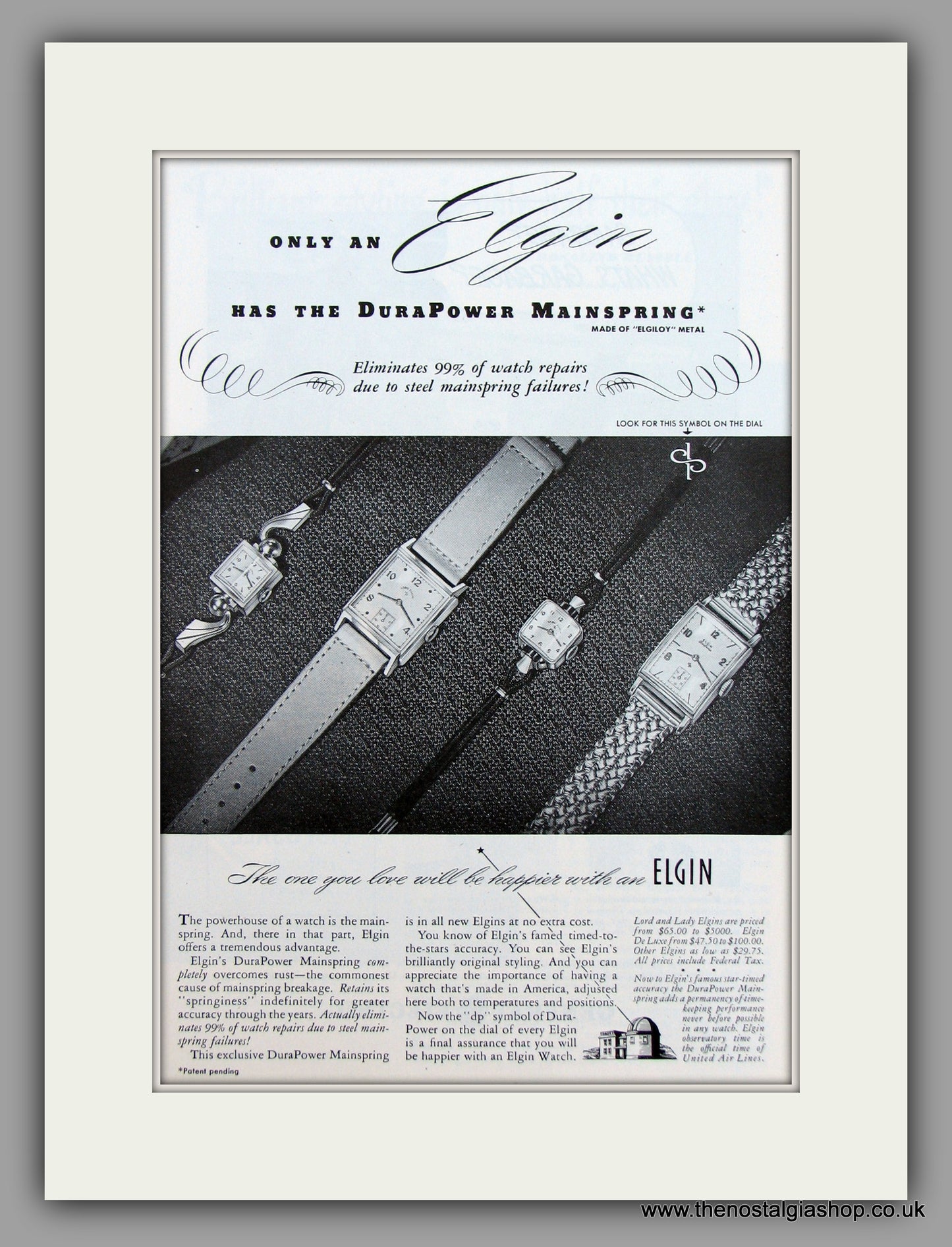 Elgin Watches. 1948 Original Vintage Advert  (ref AD7935)