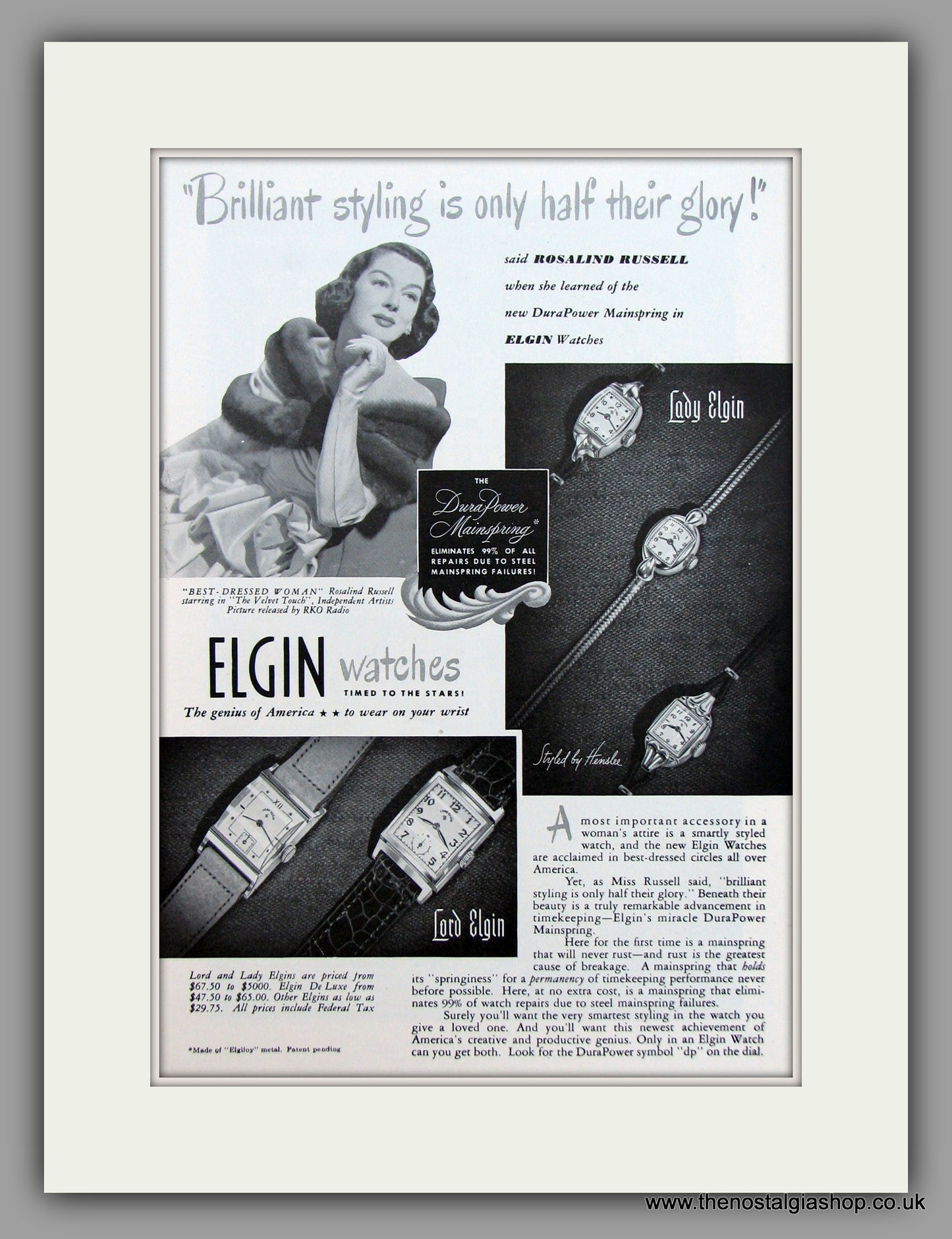 Elgin Watches. 1948 Original Vintage Advert  (ref AD7936)