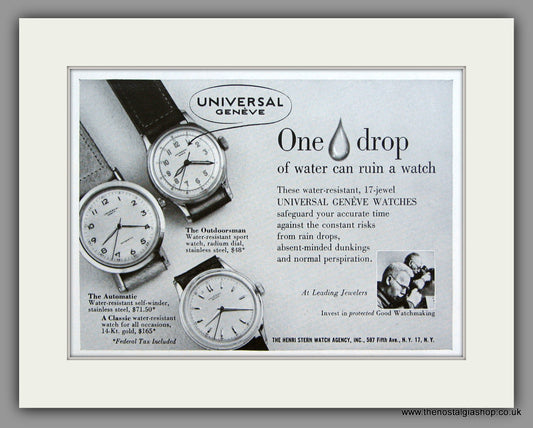 Universal Geneve Watches. 1950 Original Vintage Advert  (ref AD7939)