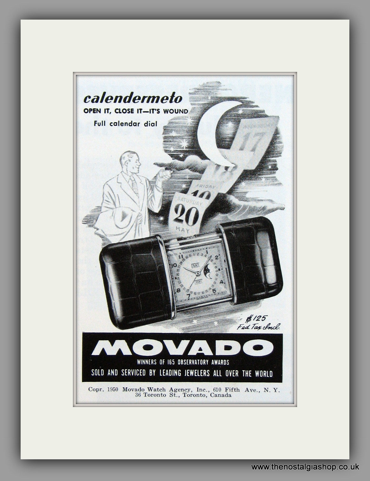 Movado Calendermeto Clocks. 1950 Original Vintage Advert  (ref AD7942)