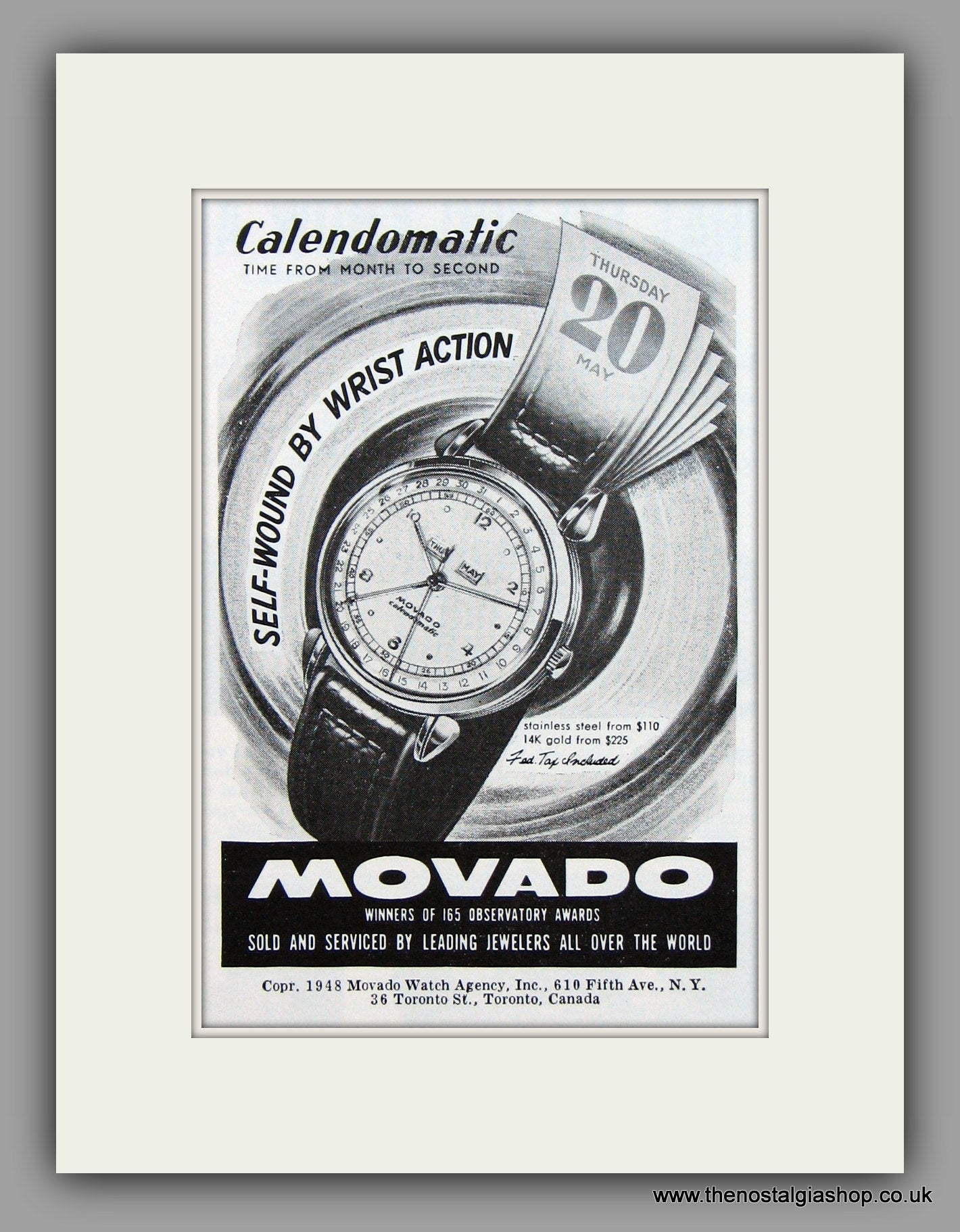 Movado Calendomatic Watches. 1948 Original Vintage Advert  (ref AD7944)