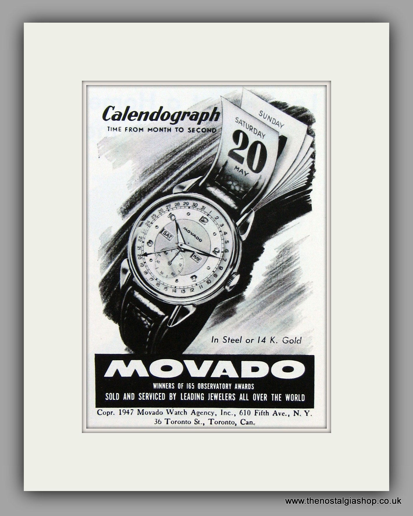 Movado Calendograph Watches. 1948 Original Vintage Advert  (ref AD7945)