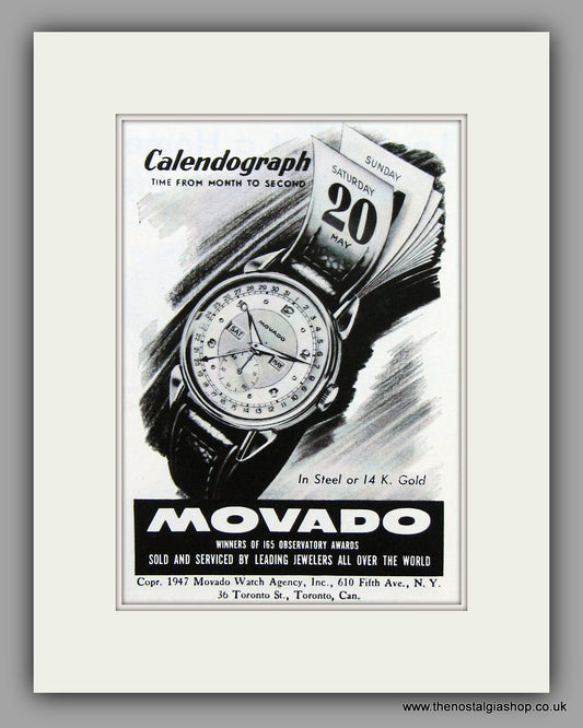 Movado Calendograph Watches. 1948 Original Vintage Advert  (ref AD7945)
