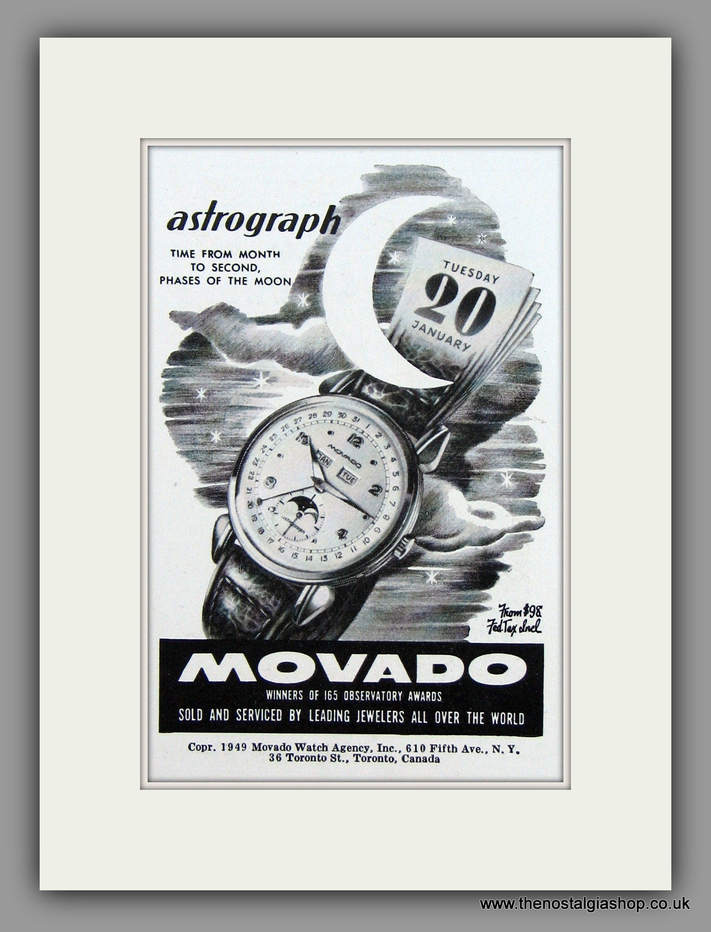 Movado Astrograph Watches. 1949 Original Vintage Advert  (ref AD7946)
